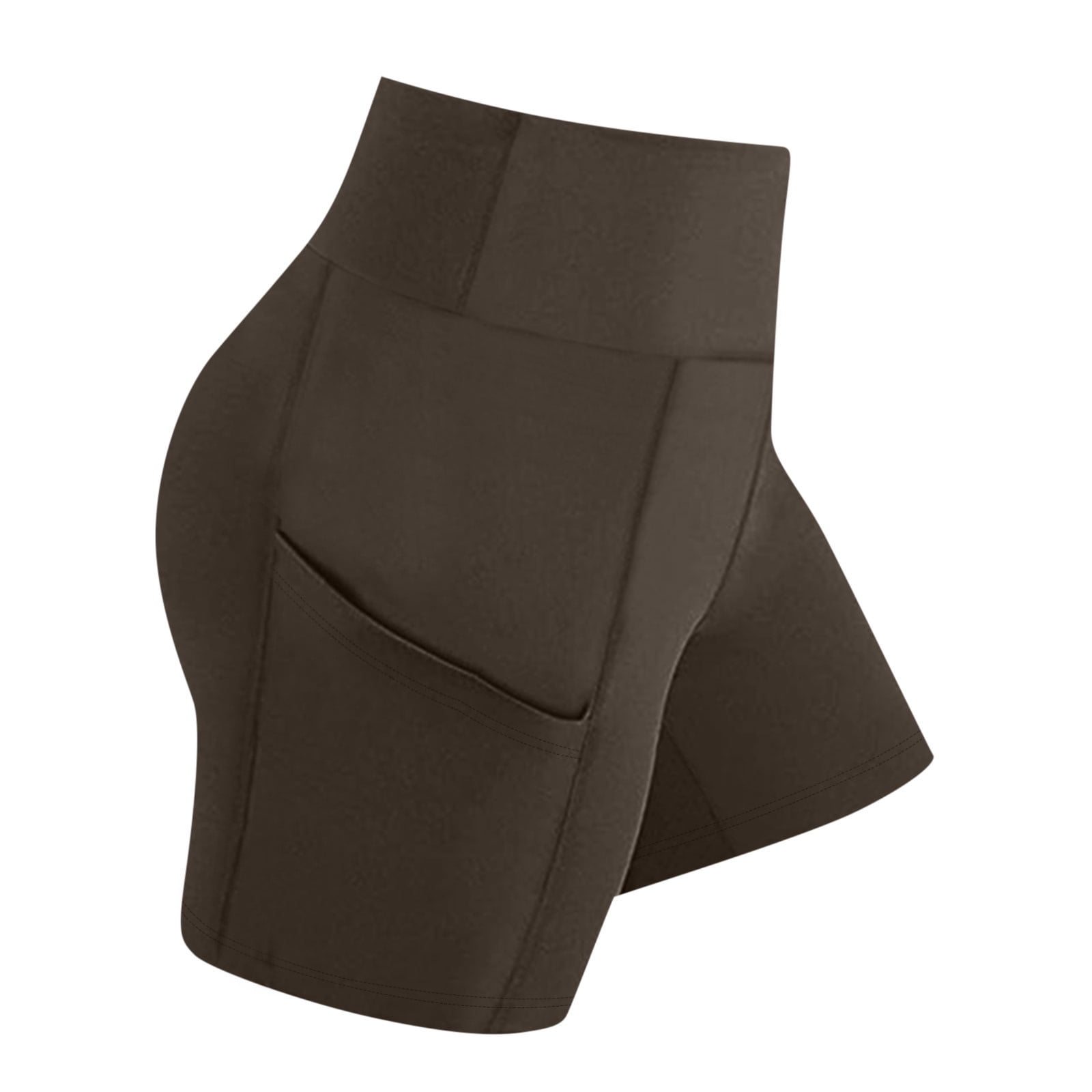 EGNMCR Women's High Waist Biker Shorts with Pockets (Brown, XL) gtdu1