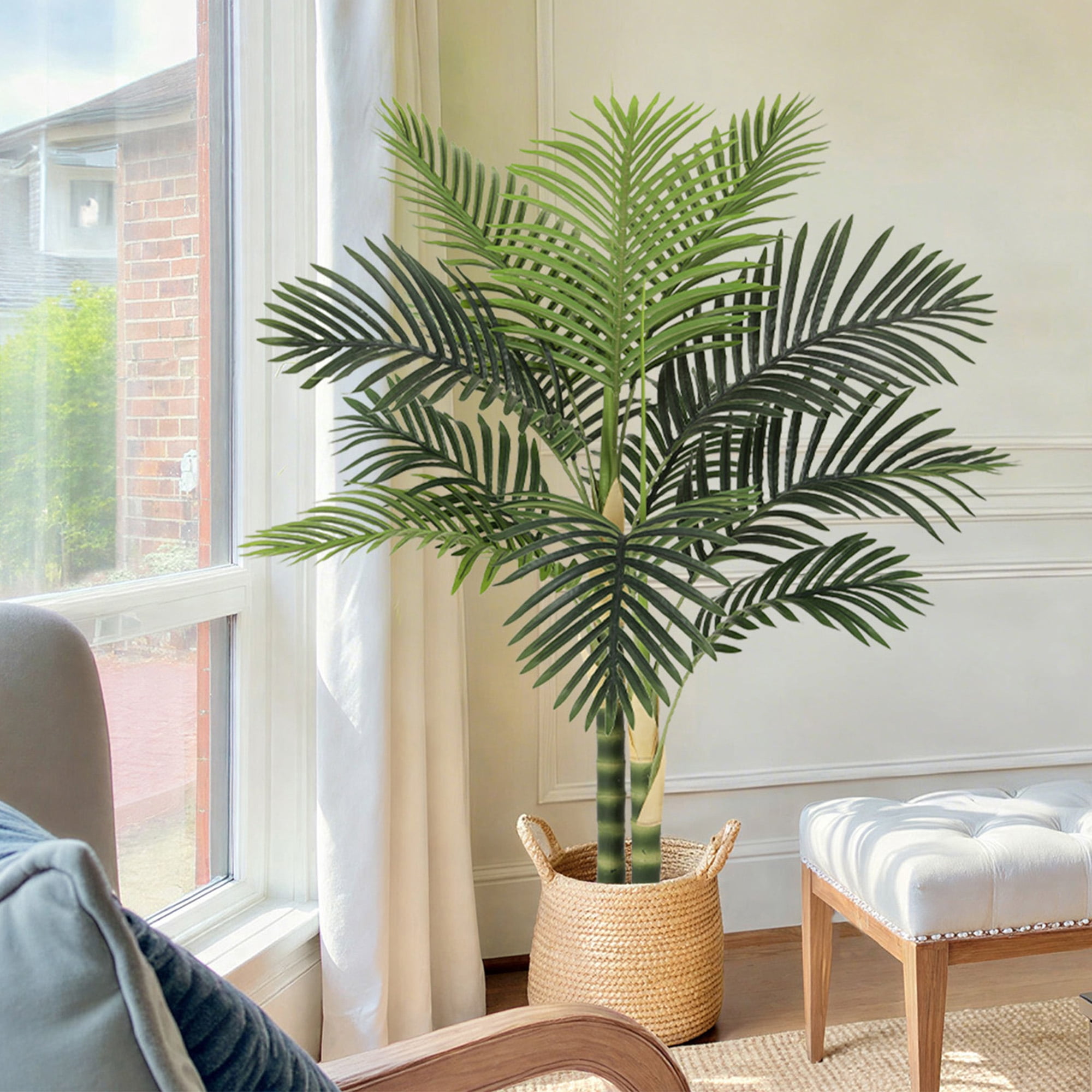 RosyHaven Artificial Golden Cane Palm Tree, UV Resistant Faux Plant for Indoor and Outdoor Decor (Green, 60 in) jh4mx