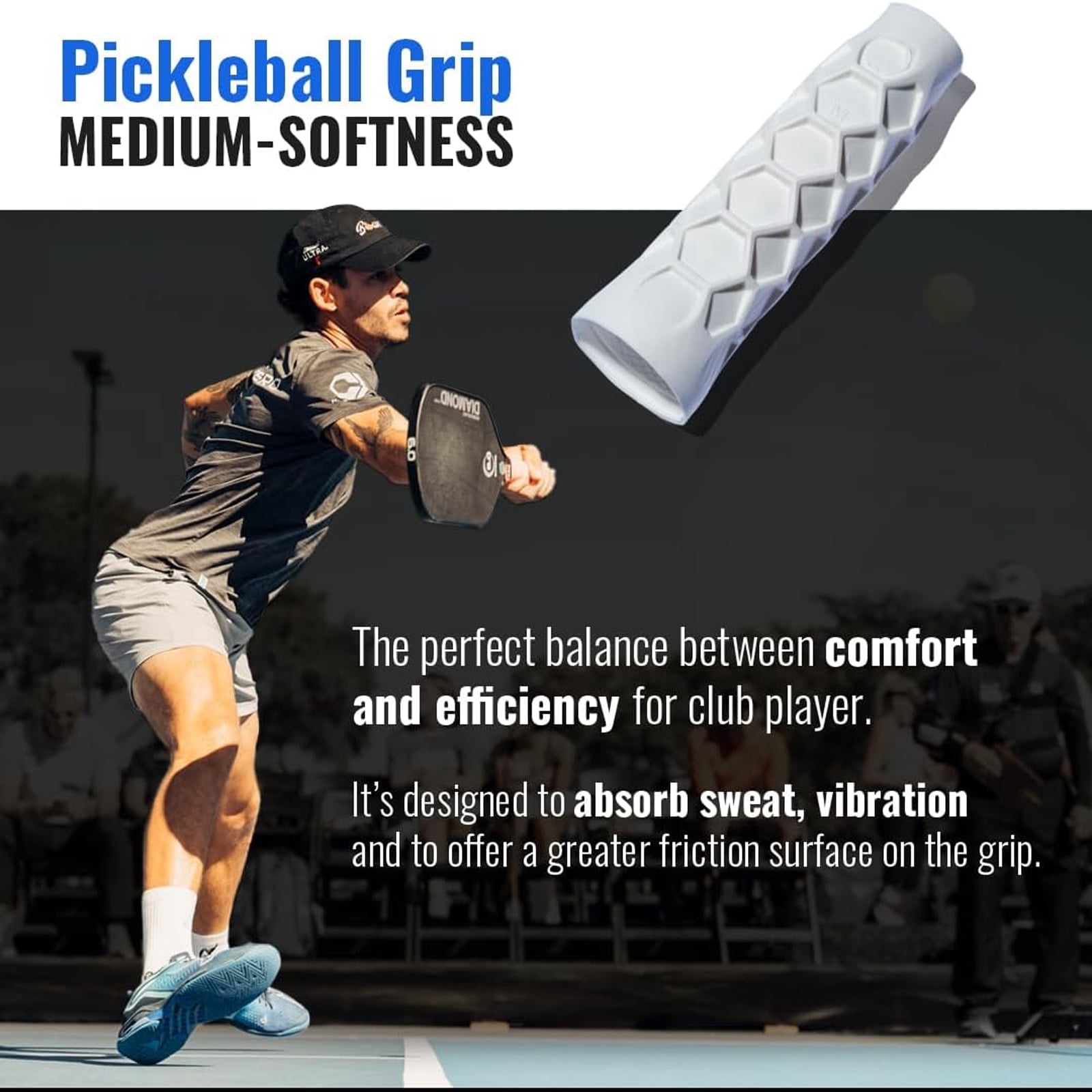 Pickleball Paddle Overgrip Set with Vibration Dampeners and Cleaner (Grey, 3-Pack) vm50j