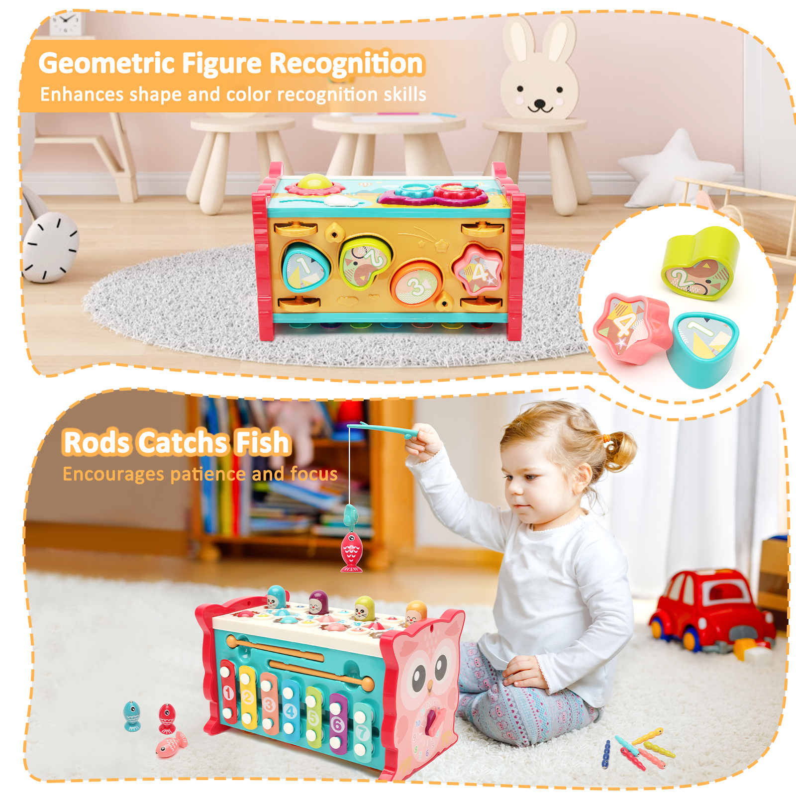 ORFELD 8-in-1 Montessori Activity Cube Educational Learning Toy for Toddlers (Pink, 8.3 in x 4.9 in x 4.9 in) c4hwv