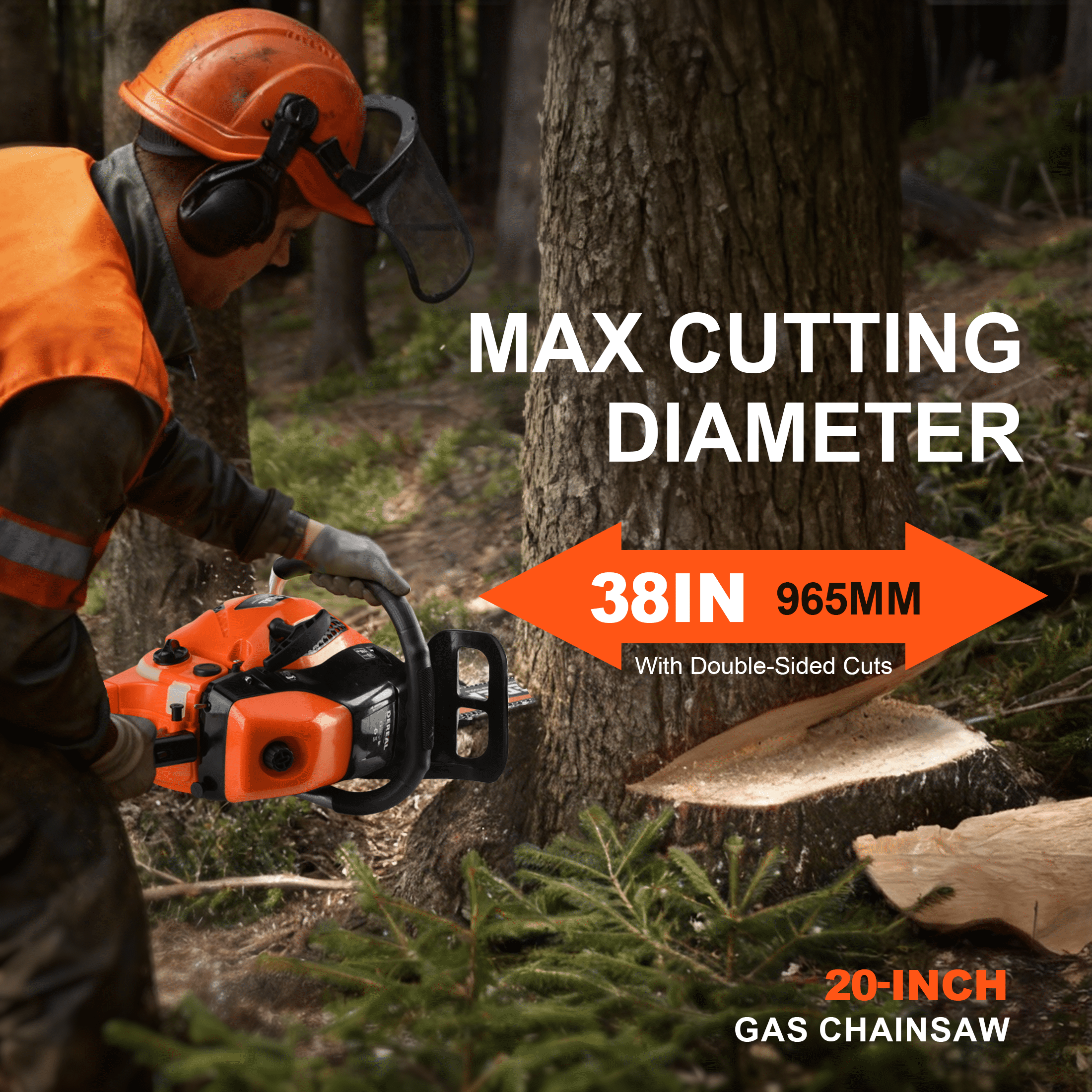 Vetoper 62CC Gas Chainsaw, 2-Stroke Heavy-Duty Wood Cutting Saw with Automatic Oiler (Orange, 20 in) vgowf