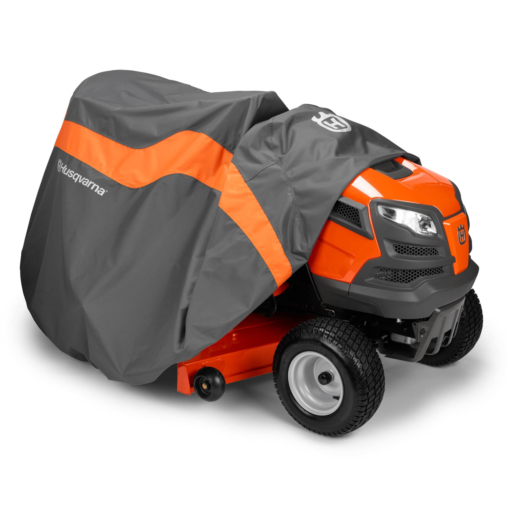 Husqvarna Riding Lawn Mower Cover for 54 in Deck, Heavy Duty Weather-Resistant Protection (Gray and Orange) s3v0m