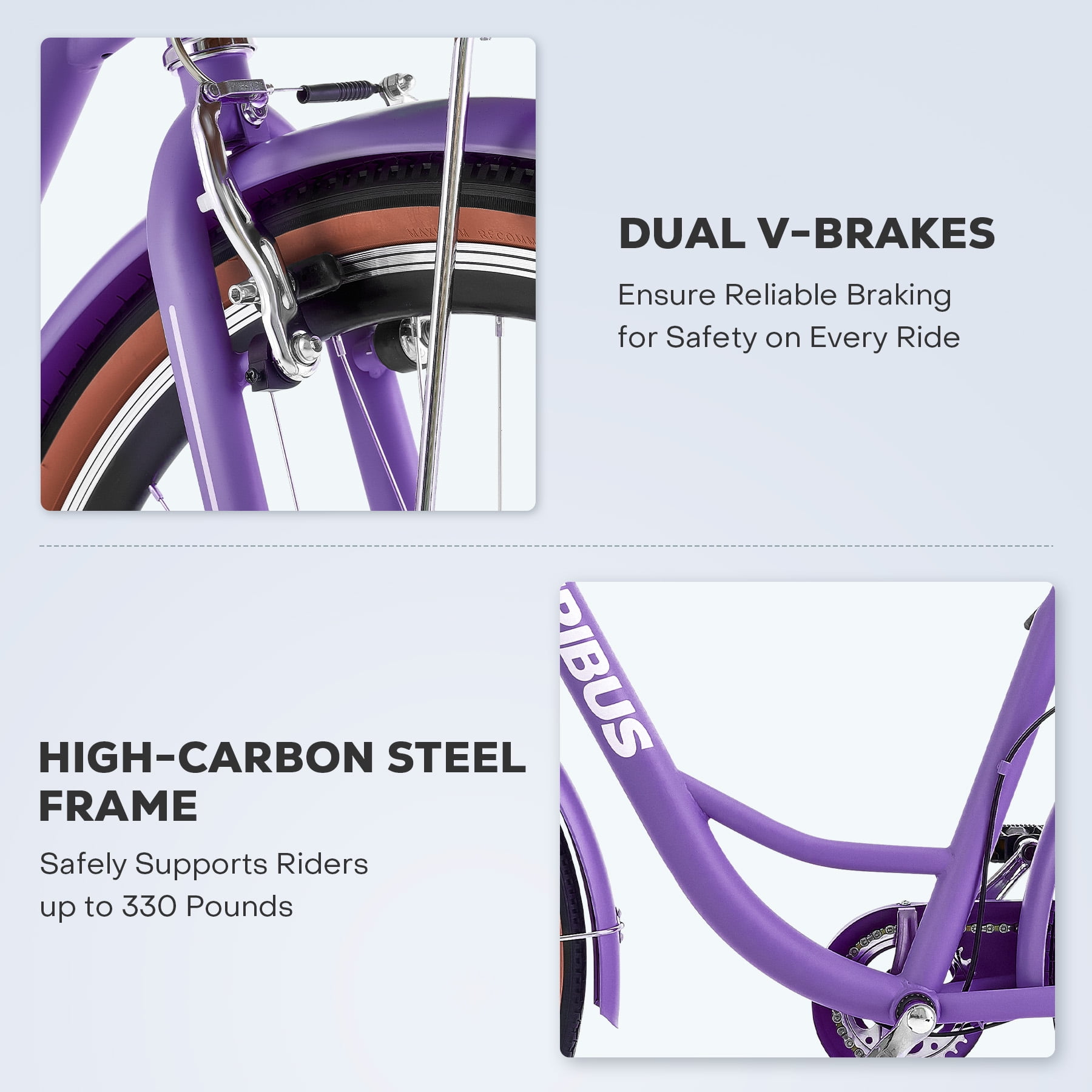 Viribus 24 in Beach Cruiser Bike for Women, 7-Speed City Bicycle with Basket and Rack (Purple, 24 in) 1qztg