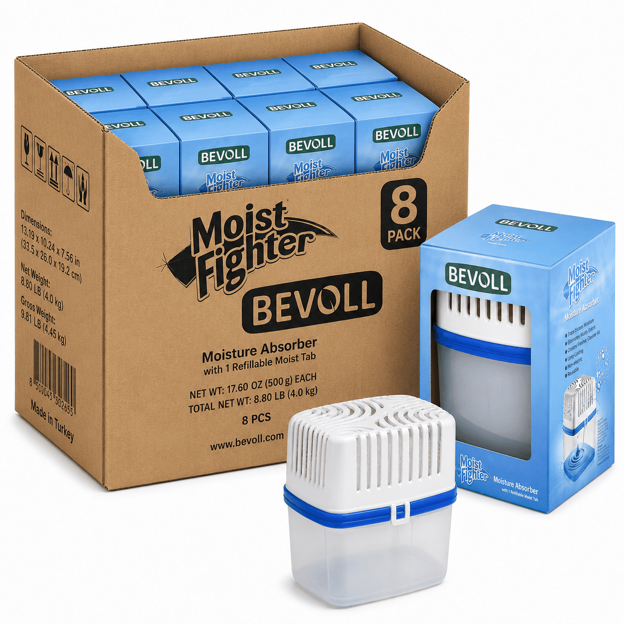 Bevoll Moisture Absorber Dehumidifier Pack (Odor Eliminator for Home Basement Bathroom Closet, 8 Pack, 17.6 oz) ikhxd