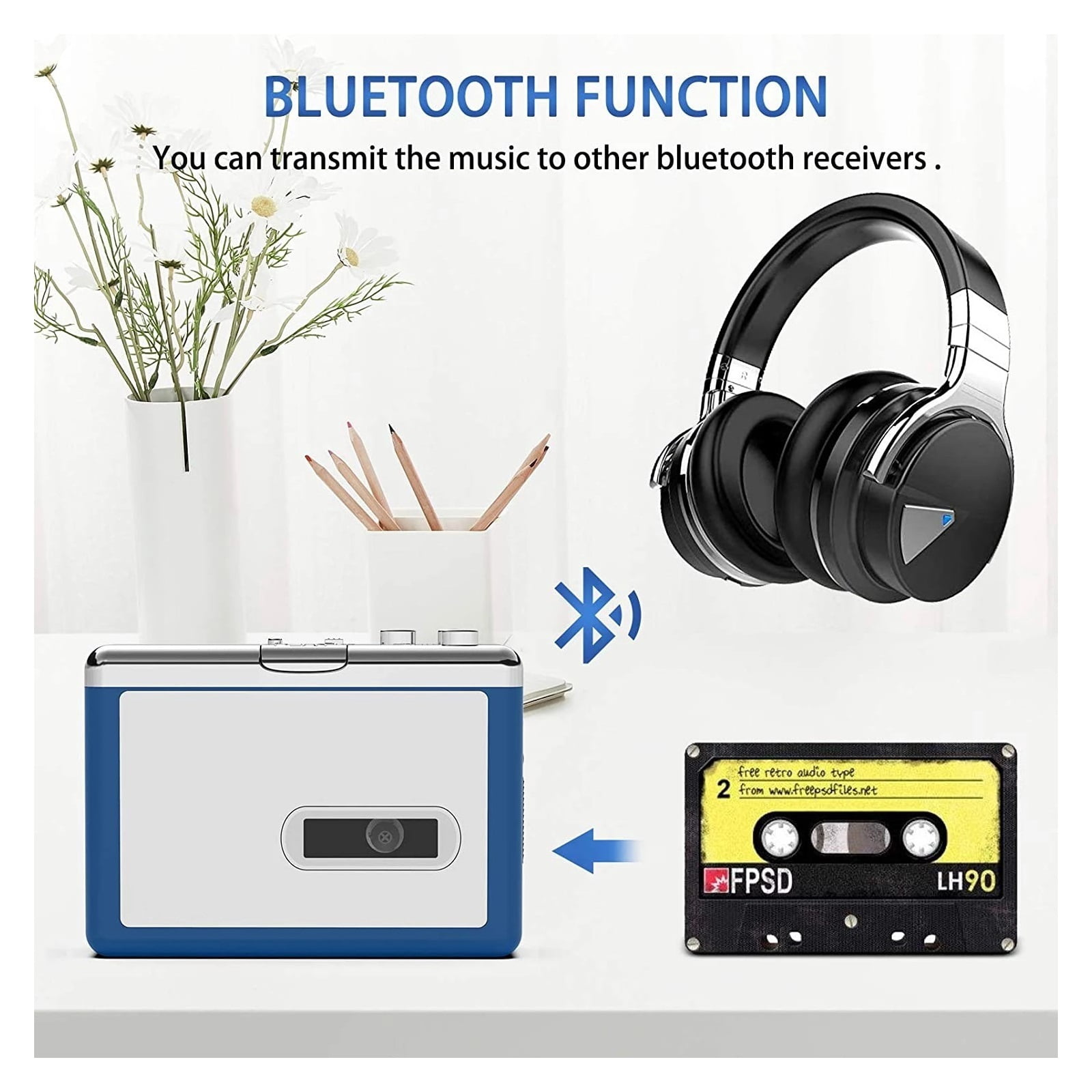 Momo Portable Cassette Player Retro Tape Music Walkman with 3.5mm Headphone Jack (Black, 1 Pack) vmw2m