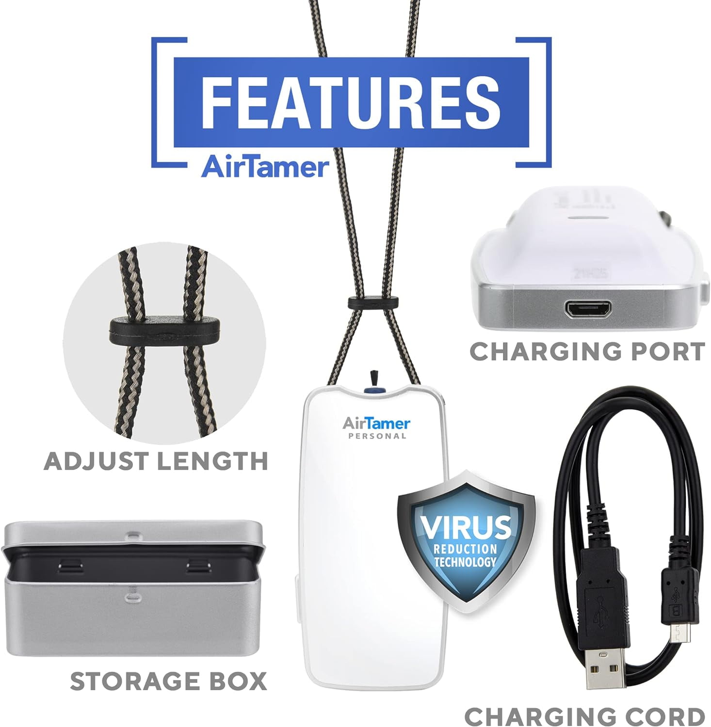 AirTamer A310W Personal Air Purifier, Portable Wearable Ionic Air Cleaner with Travel Case (White) yzor8