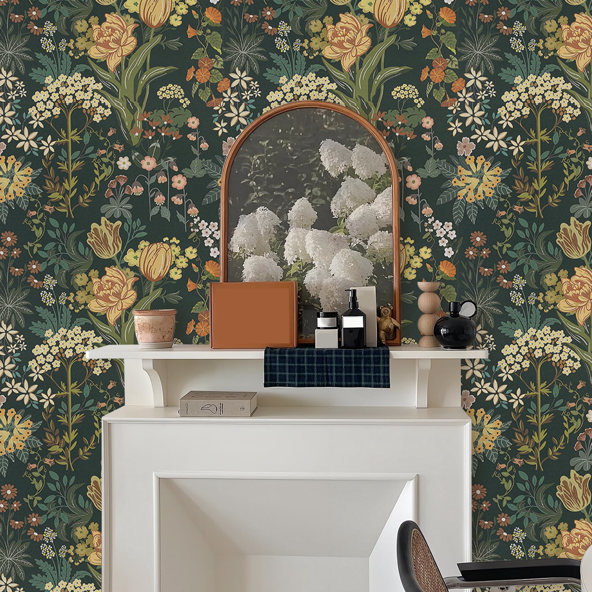 Abyssaly Floral Peel and Stick Wallpaper, Removable Vintage Wall Decor (Green, 17.7-in x 118-in) fg2uc