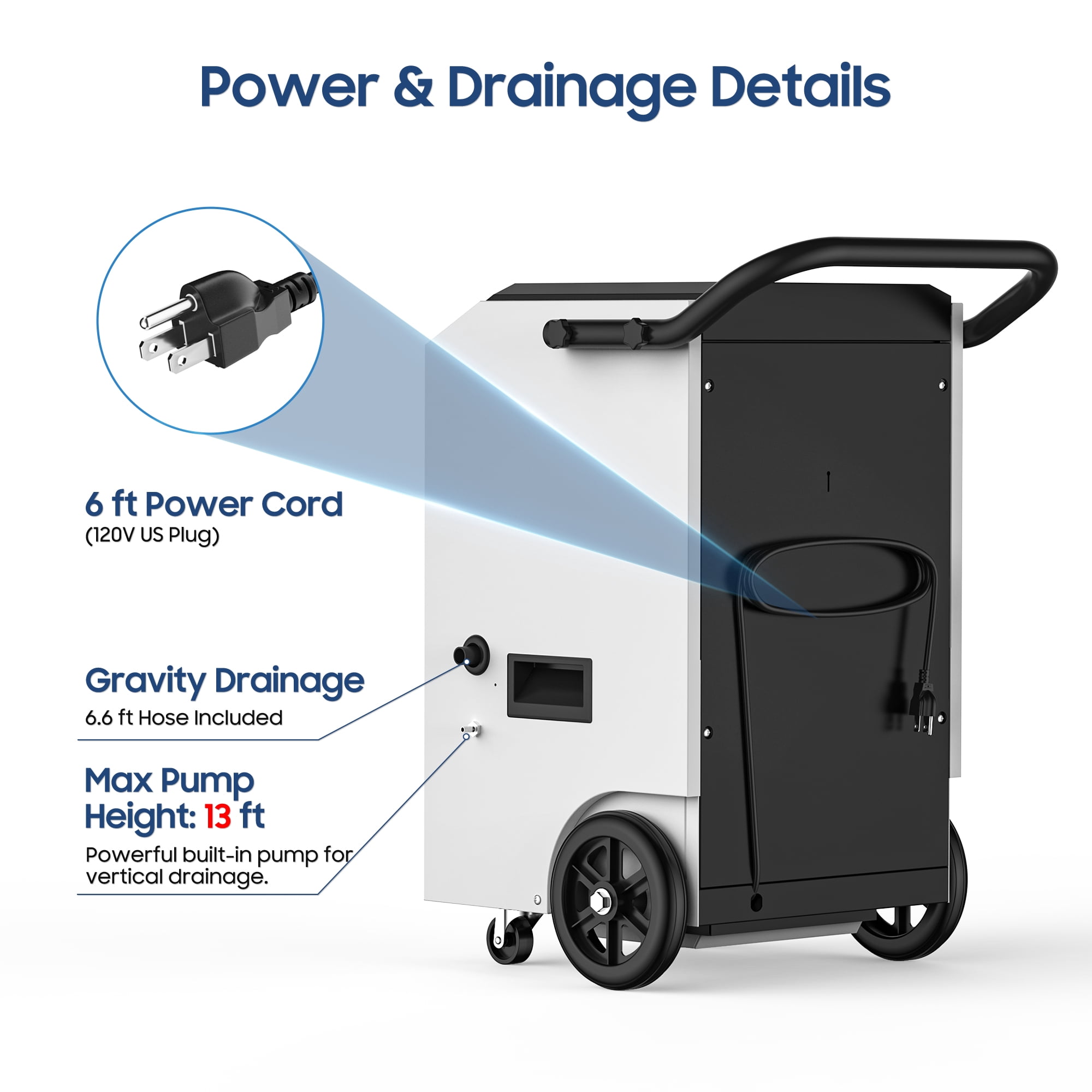 AVAHUM Commercial Dehumidifier with Pump for Basements and Job Sites (White, 160 Pints) whz6j