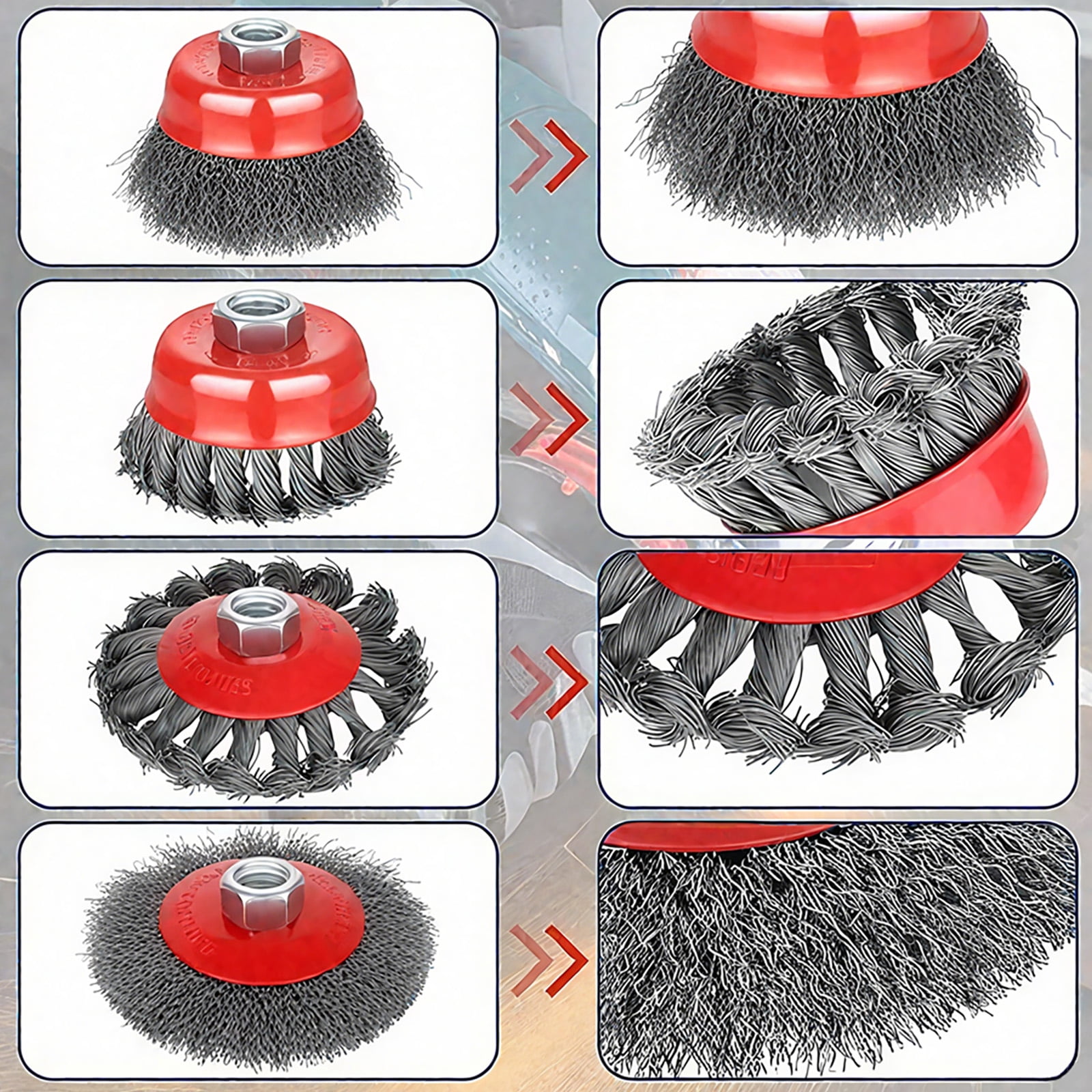 BURMONG 7-Piece Wire Wheel Brush Set for 4.5 in Angle Grinder, Heavy-Duty Carbon Steel Knotted and Crimped Cup Brushes (3 in and 4 in, 5/8 in-11 UNC Arbor) afk9w