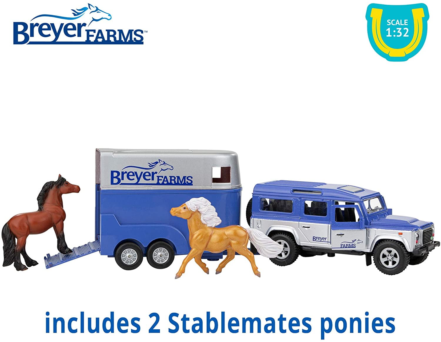 Breyer Farms Land Rover and Tag-a-Long Trailer Playset with 2 Stablemates Horses (Multi, 1:32 Scale) v5vrs