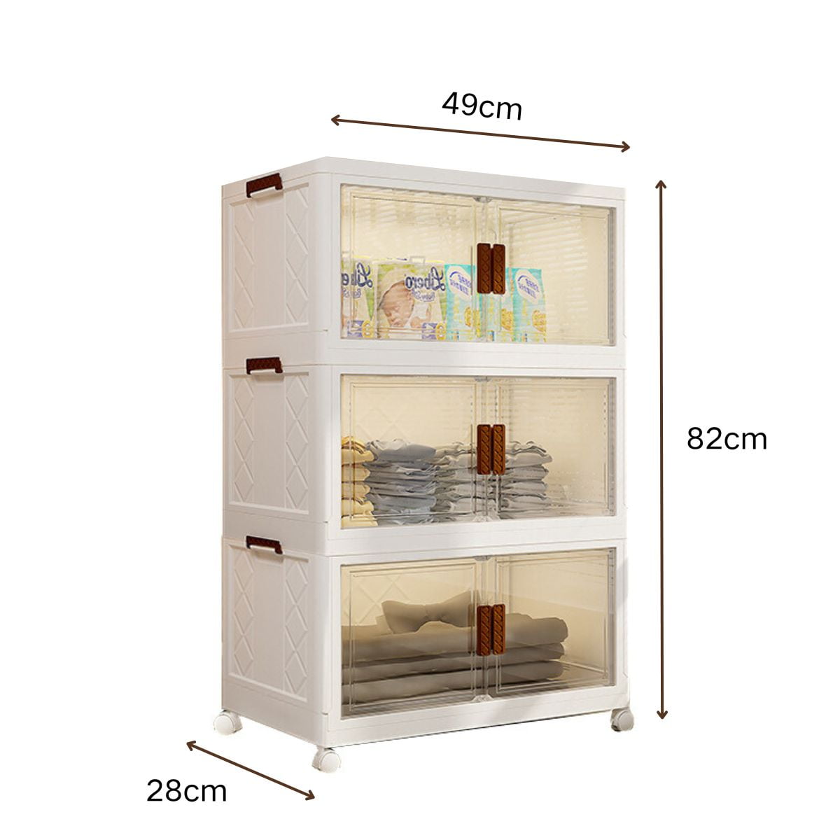 Jiarui 3 Tier Stackable Storage Bins with Lids, Collapsible Drawer Closet Organizer with Wheels (White, 32.3 in Height) jp3md