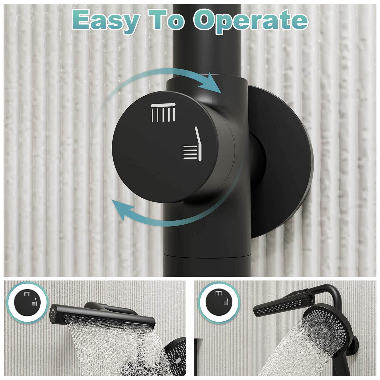 Giving Tree Wall Bar Shower System with 360° Rotating Fixed Head and 6-Spray Handheld (Matte Black) 5ernq