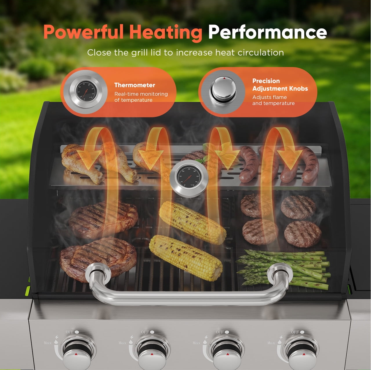 Opohoro 4-Burner Propane Gas Grill with Side Burner (465 Sq. In. Cooking Area, Black) 58n4x