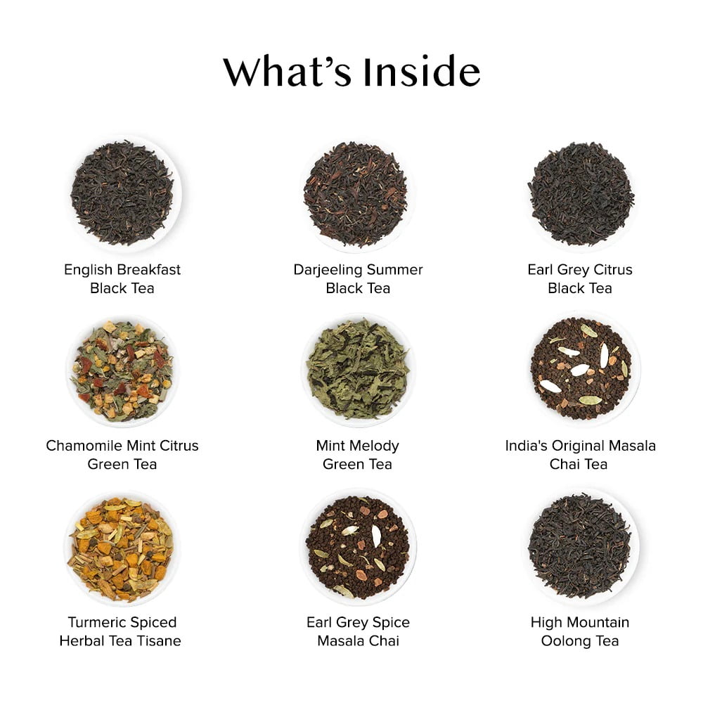 VAHDAM Assorted Tea Sampler Gift Set (15 Unique Flavors, Pyramid Tea Bags) vd8ro