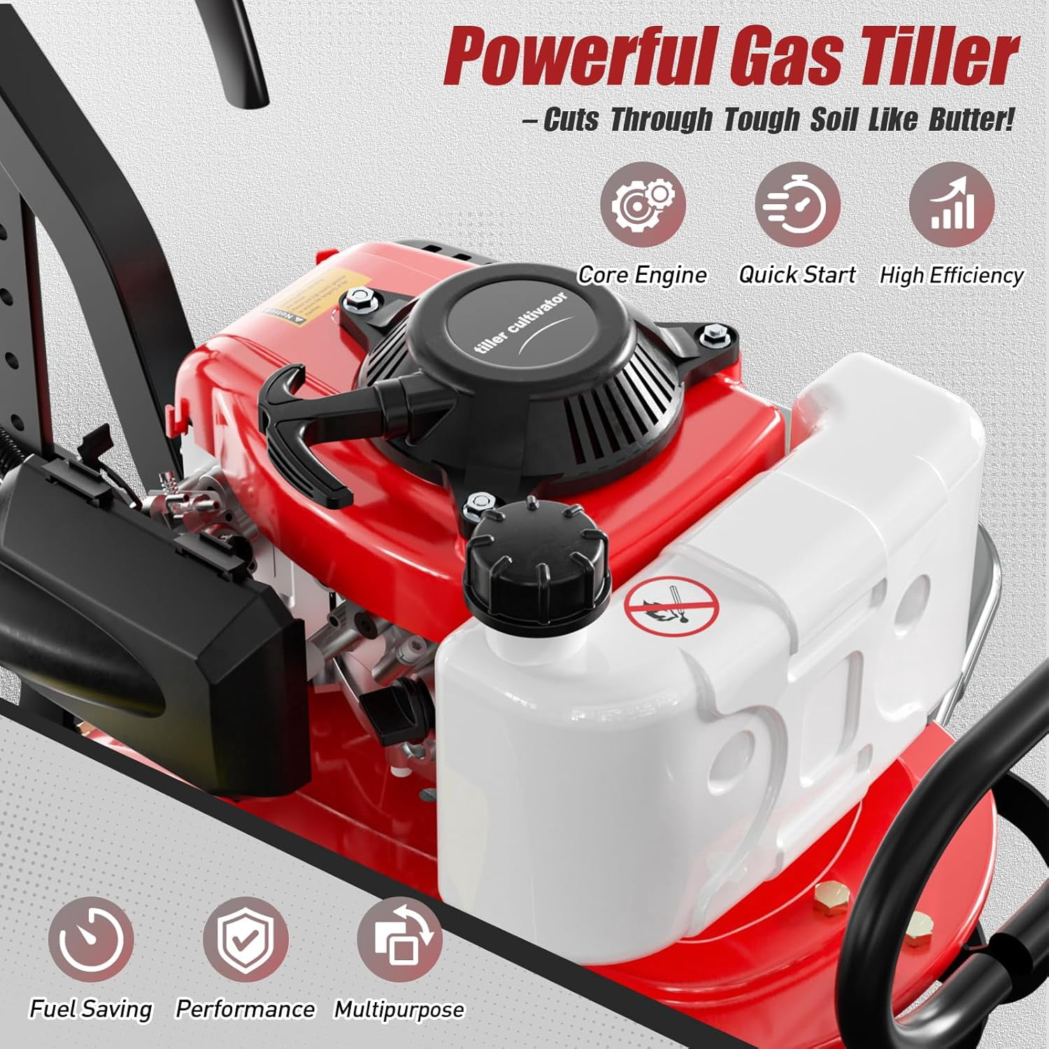 Datingday 4-Stroke Gas Tiller Cultivator, Heavy Duty Rototiller for Garden Lawn Soil, 20-in Width, 10-in Depth (1.5KW) 9wel0