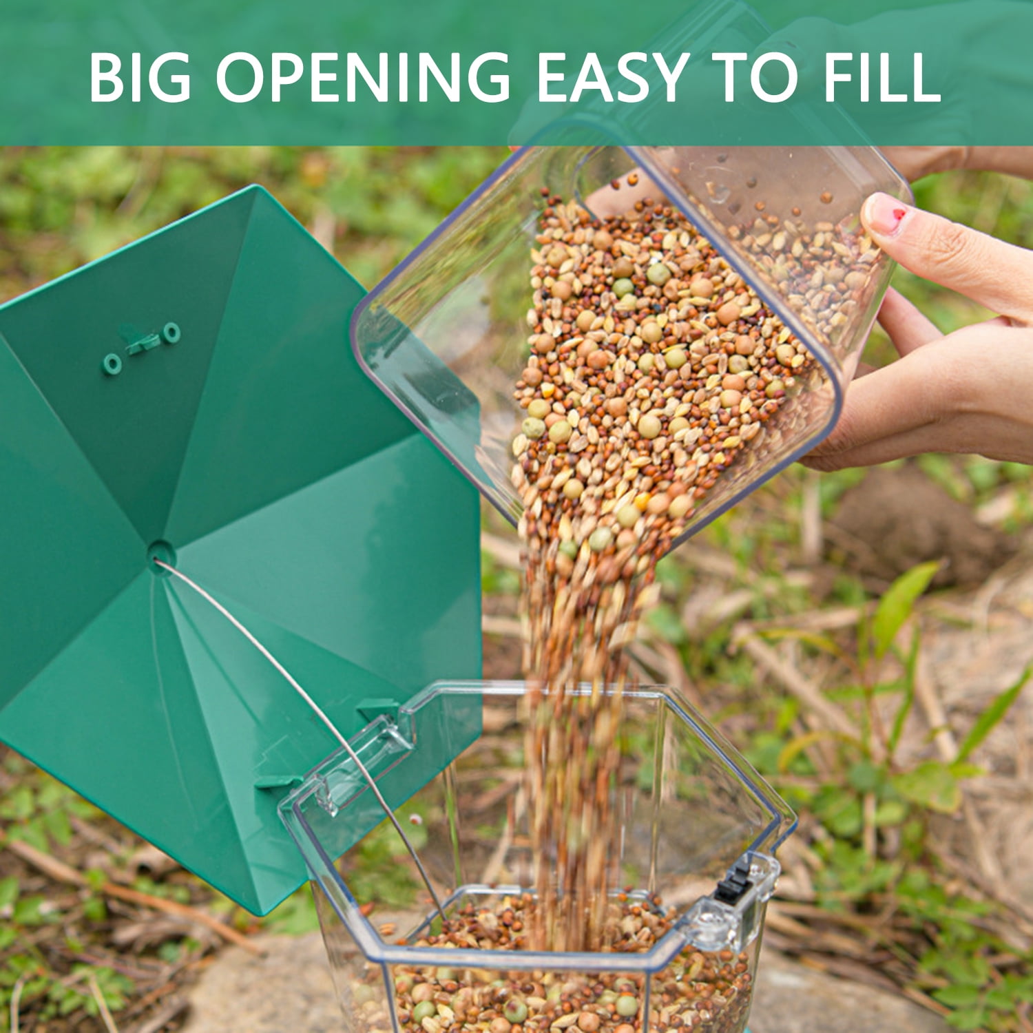 PHANCIR Wild Bird Feeder for Outdoor Hanging, Expandable Heavy-Duty Seed Dispenser with Latch (Green, 2.2 lb Capacity) yjh8w