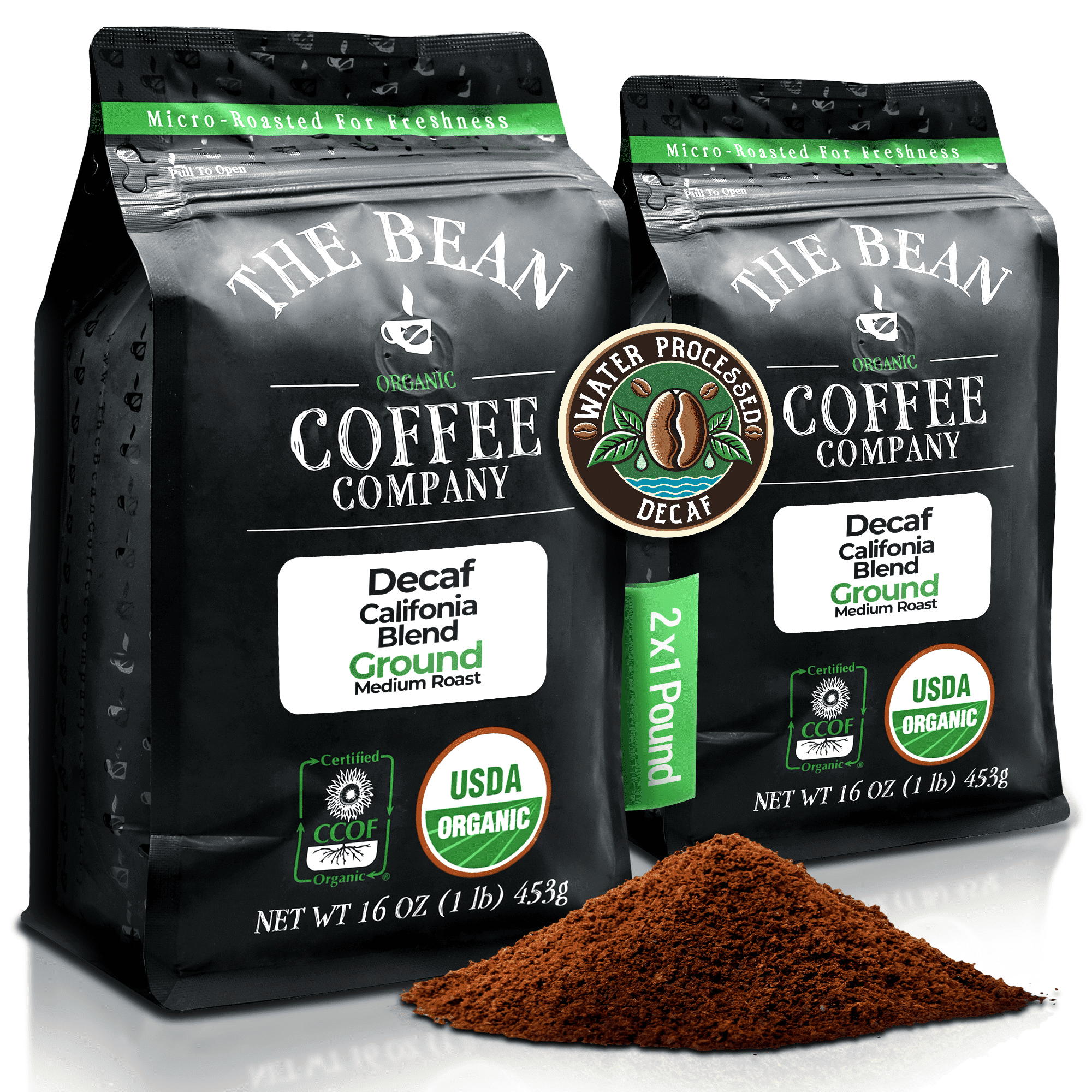 The Bean Organic Coffee Company Water Processed Decaf California Blend Medium Roast Ground Coffee (32 oz) t4a5z