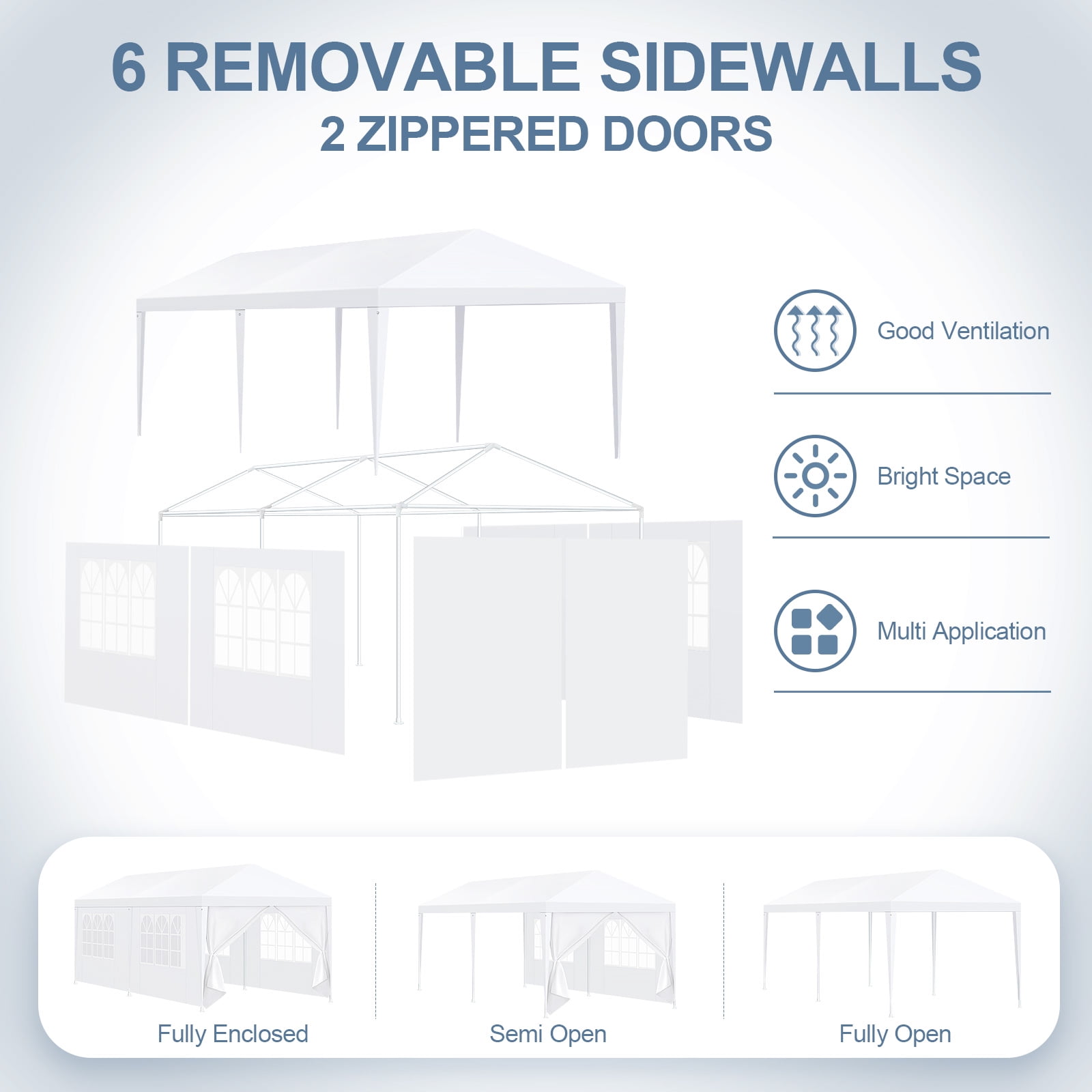 Hoteel 10x20 ft Party Tent Canopy with 6 Removable Sidewalls, Waterproof Outdoor Sun Shade for Weddings and Backyard Events (White, 10x20 ft) xv2ei