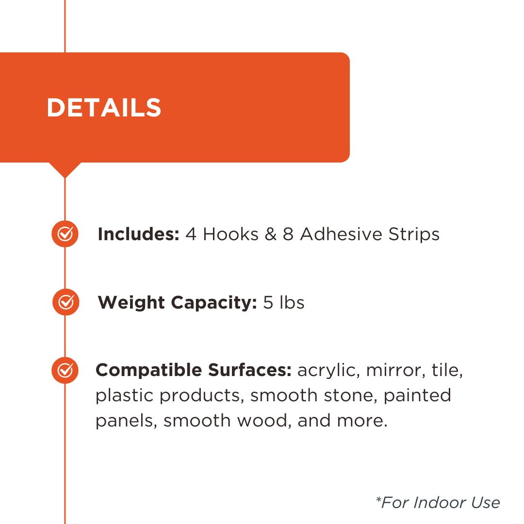 BLACK+DECKER Removable Wall Hooks, Damage-Free Adhesive Hangers for Home Organization (White, 4 Pack, 5 lb Capacity) y3isn