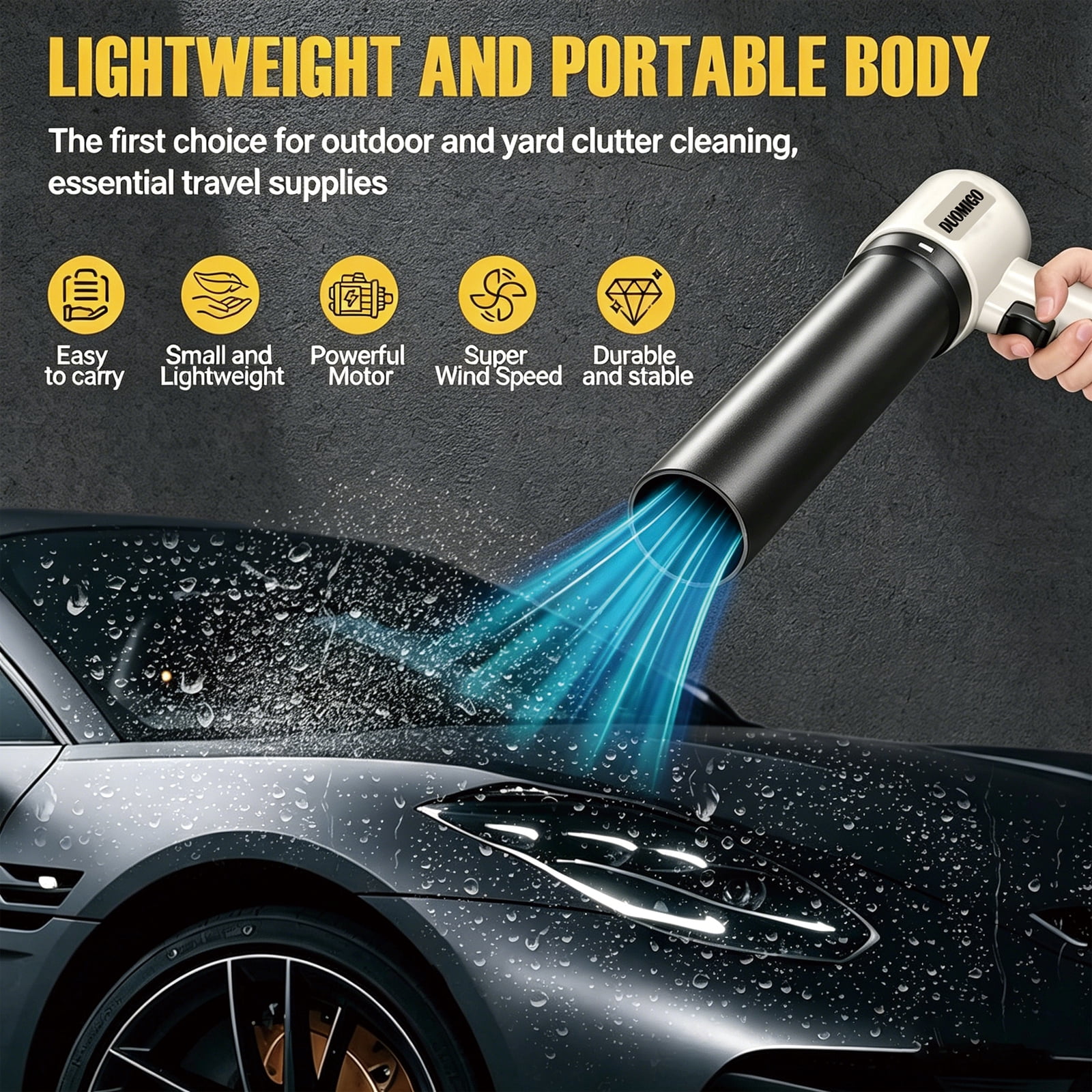 Duomigo 20V Cordless Turbo Dryer Blower, High-Velocity Handheld Leaf Blower for Car Detailing and Outdoor Cleaning (56.4 oz) yes0i