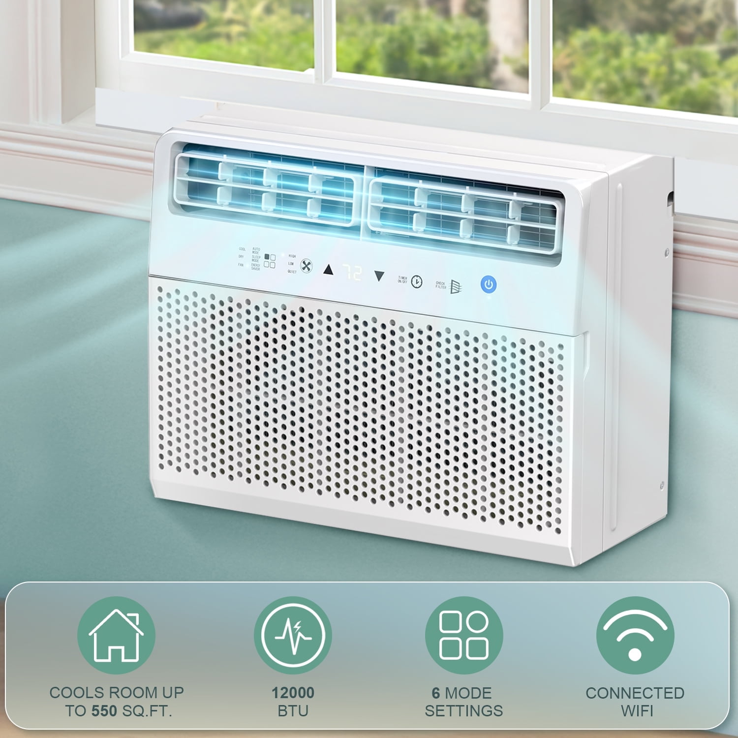 Havato 12,000 BTU Window Air Conditioner, 6-in-1 AC Unit with Remote Control (White, 650 sq ft) zbnbo