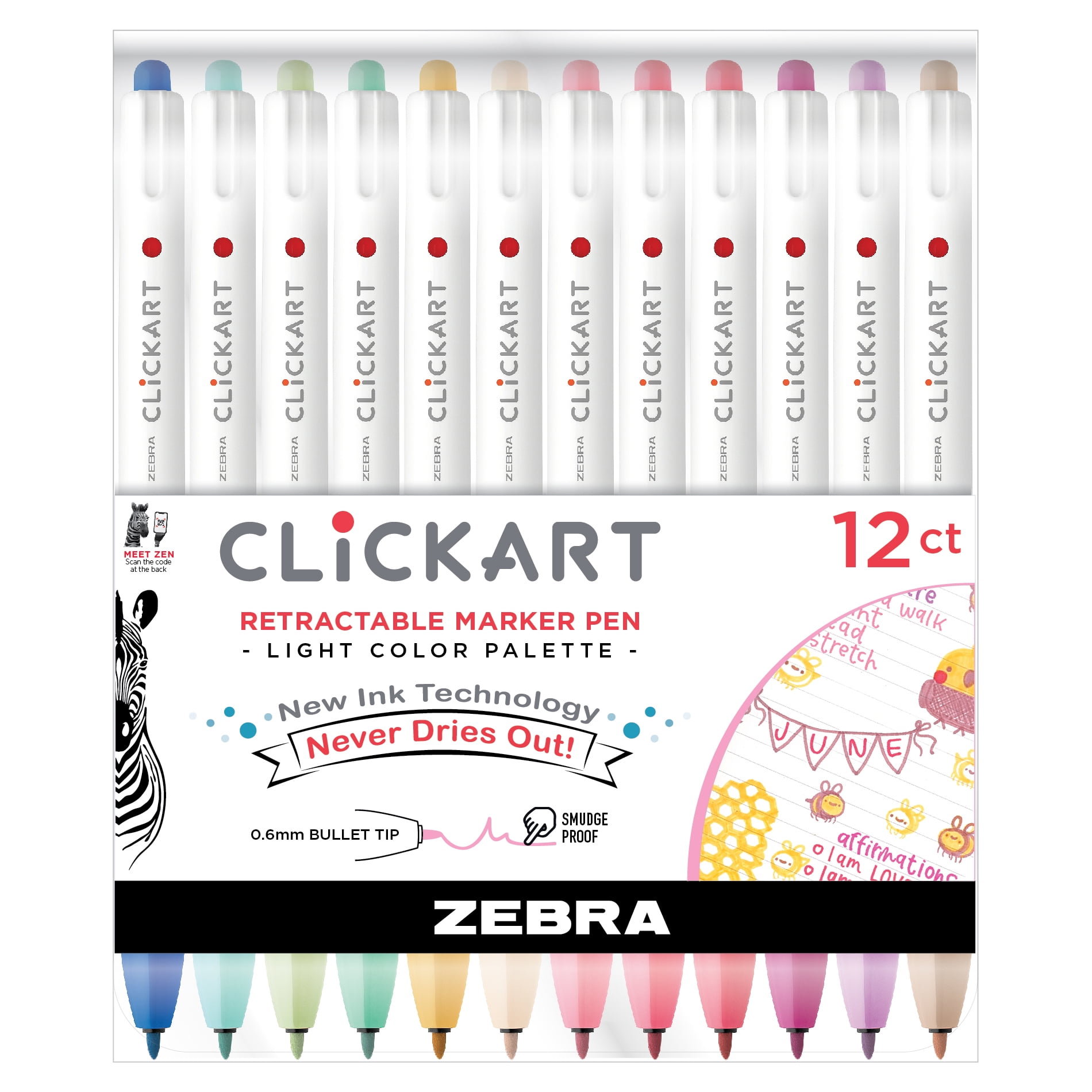 Zebra Pen ClickArt Retractable Marker Pens (Assorted Colors, 12 Pack) 47kbr
