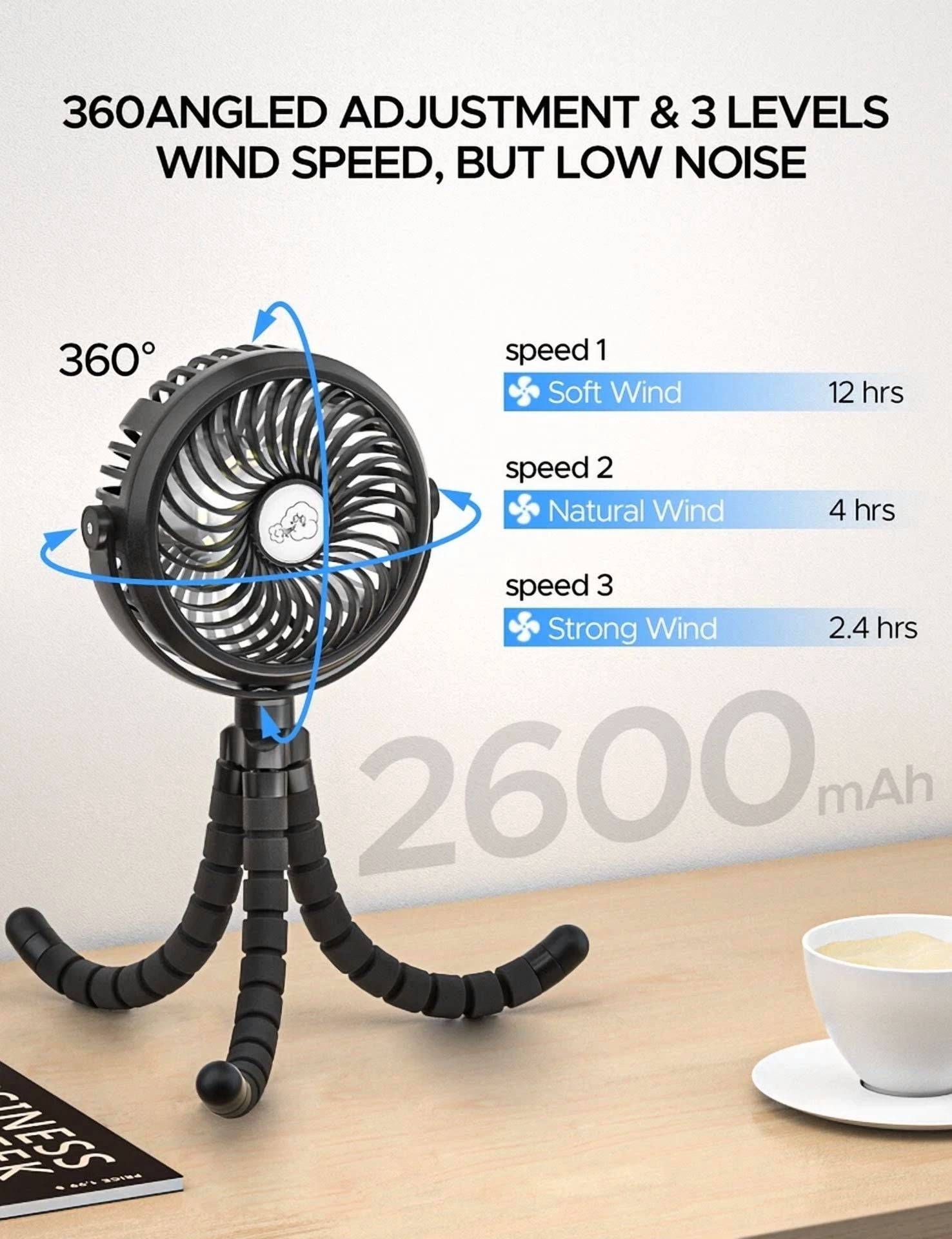 VAULT 3-Speed Portable Rechargeable Mini Cooling Fan (White, 6 in) otlm6