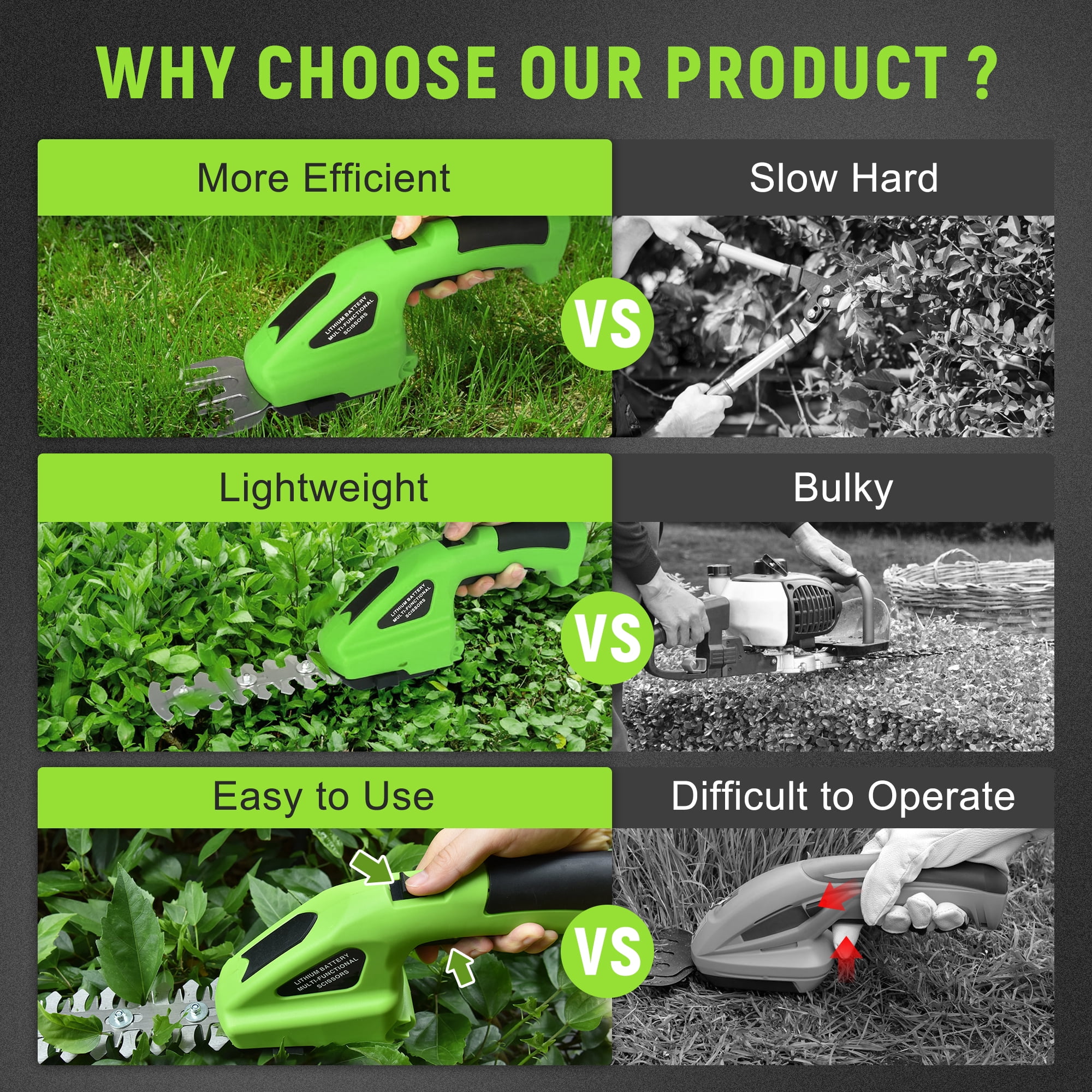 RELOIVE 2-in-1 Cordless Hedge Trimmer and Grass Shear (Green, 2.25 lb) 2umw3