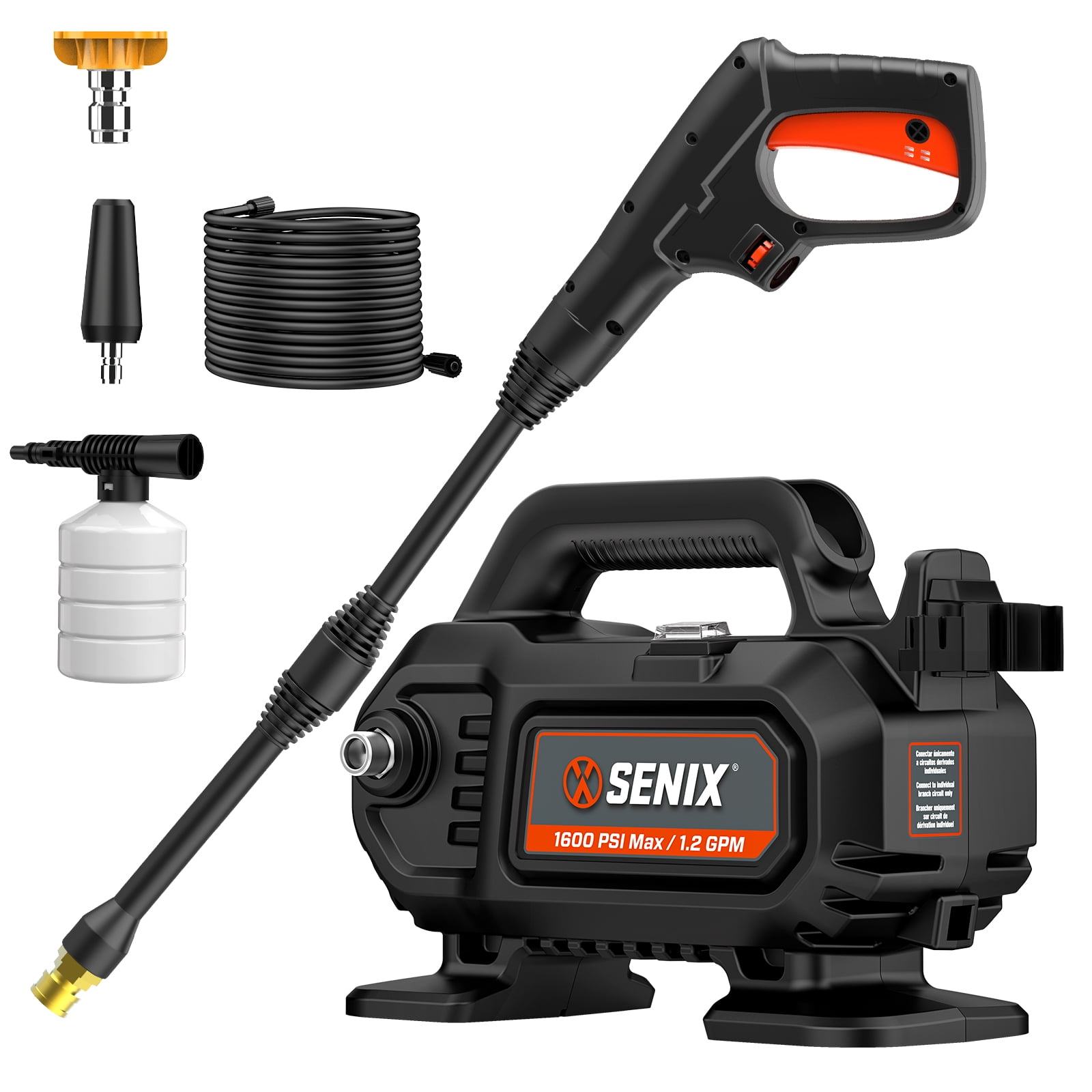 Senix 1600 PSI Electric Pressure Washer with 1.2 GPM Flow Rate and 20 ft Hose (11 Amp Motor) pzh1r