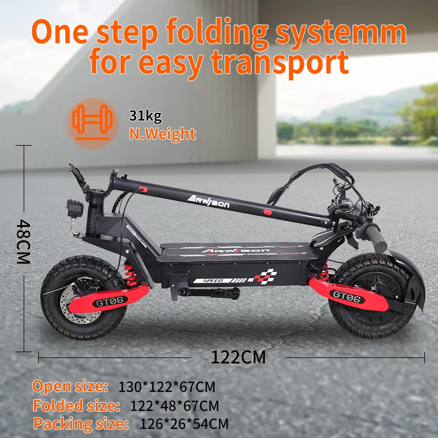 Kunyun 1200W Electric Scooter for Adults, Off-Road Folding Commuter with 11 in Tires (Black, 68 lb) dvalp