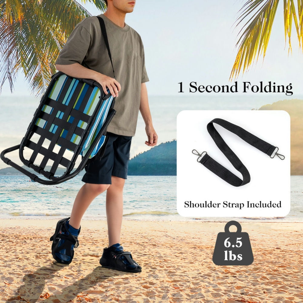 Kadyn Low Folding Beach Chairs with Cushions (Blue, 2 Pack) 108an