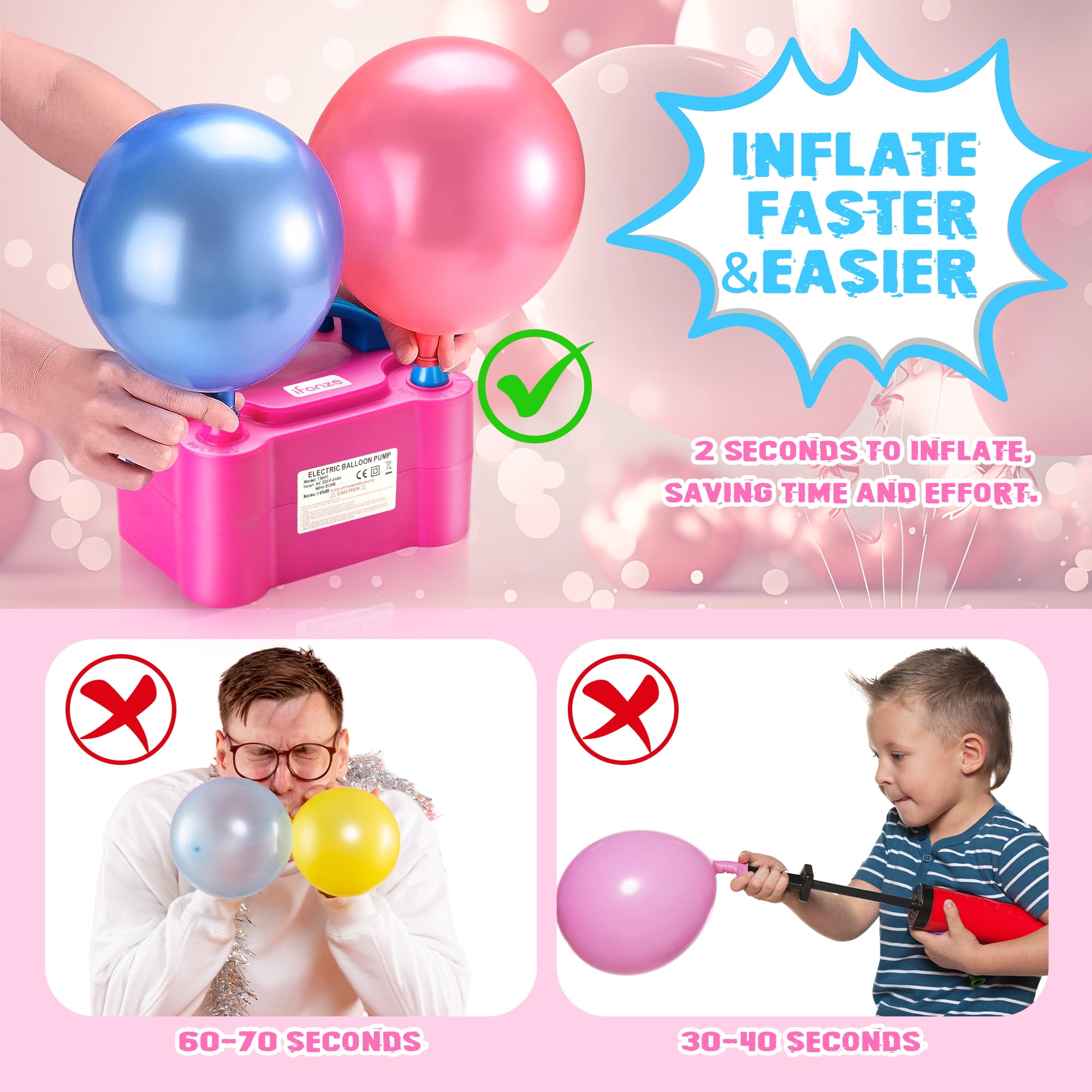 Qunler Electric Balloon Pump, Dual Nozzle Air Inflator for Party Decorations (Rose Red) edy5r