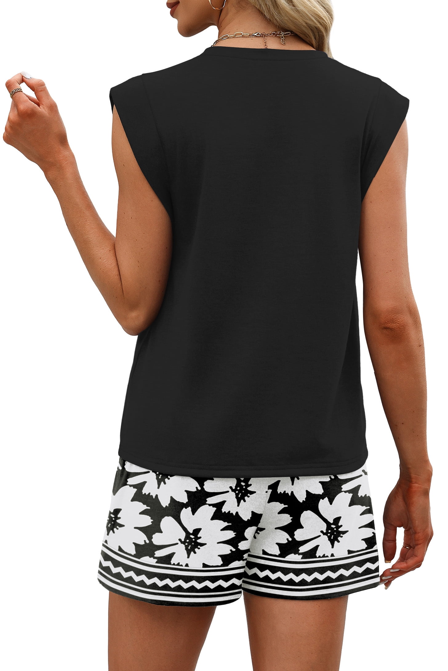 WIHOLL Two Piece Lounge Set for Women Pleated Sleeveless Top and Skort (Black, Medium) 08a4j