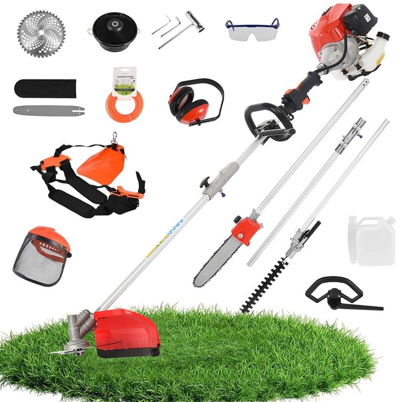 Floseru 5-in-1 Gas String Trimmer and Brush Cutter, 52cc 2-Cycle Engine, Multi-Functional Yard Tool (Red, 1 Unit) 1z2bx