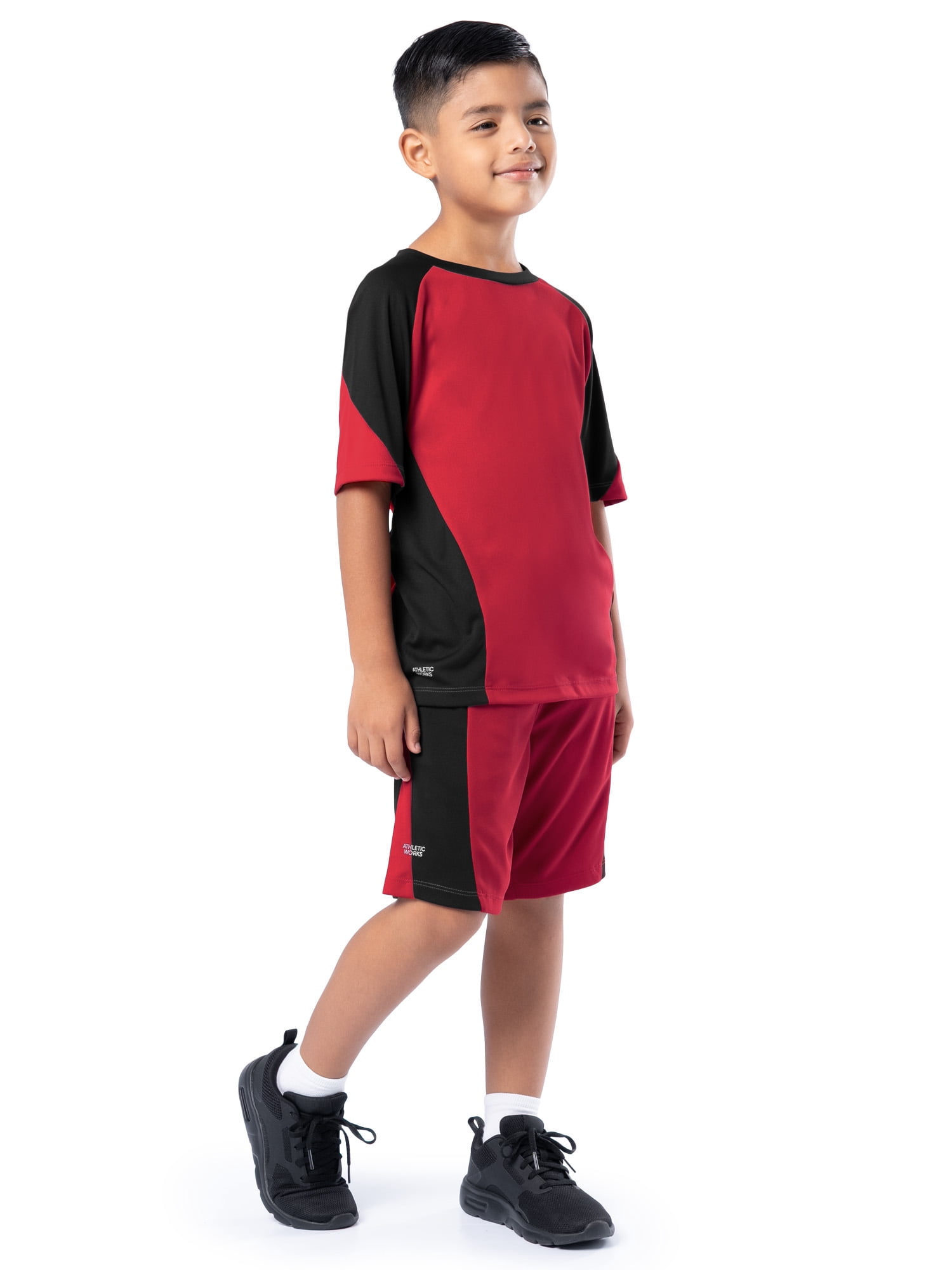 Athletic Works Boy's Active Sport Short Sleeve T-Shirt and Shorts Set (Red, Size 4-18) 576c4