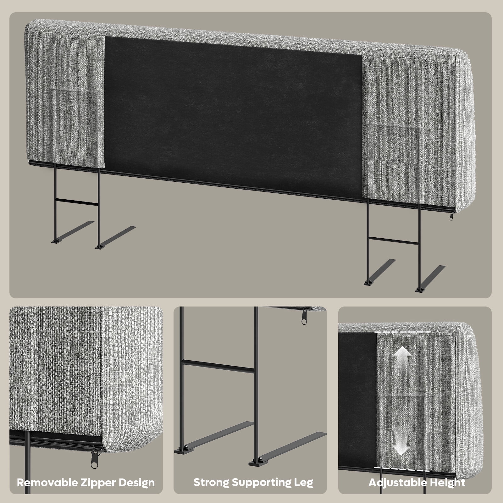 Pinmoco Upholstered Foam Headboard for Queen Bed, Ergonomic Adjustable Height Fabric Backrest (Gray, 60 in) tj48w - Image 5