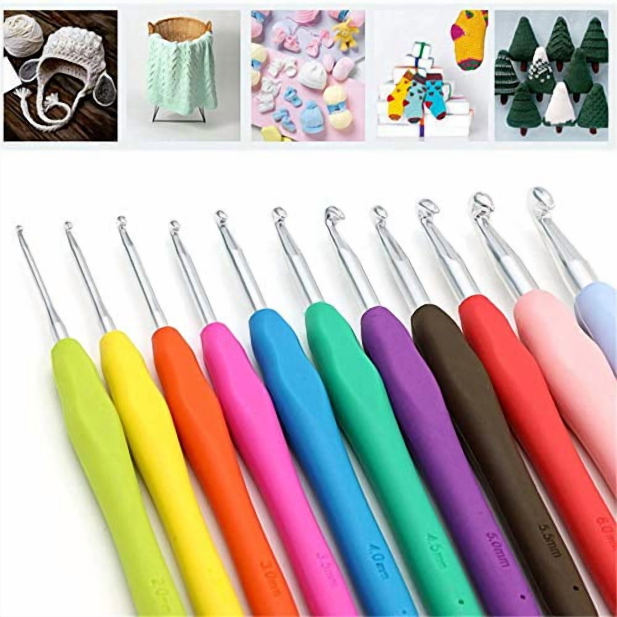 Disen Ergonomic Crochet Hooks Set, Soft Rubber Handle Knitting Needles for Crafting (Multicolor, 12-Piece Set) r9mec