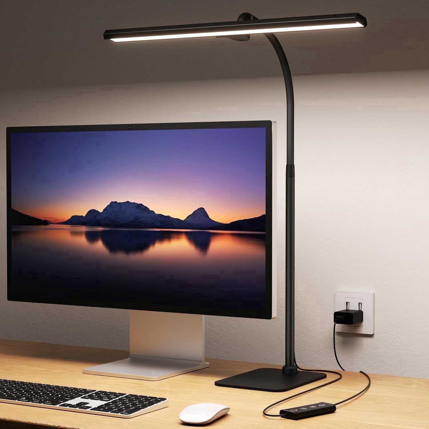 Lococo LED Desk Lamp, Tall Gooseneck, 5-Level Dimmable Brightness & Color for Home Office (14-24.4 in) 46lk1