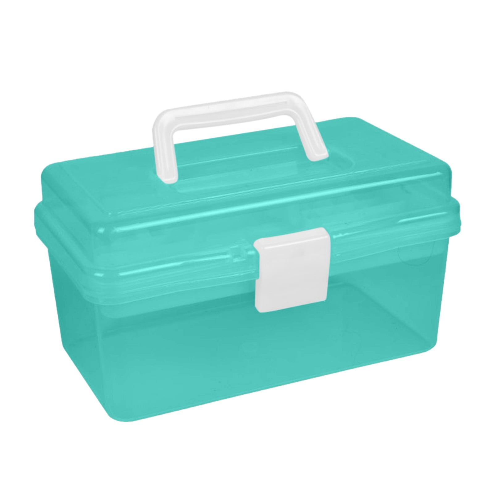 YDYB Multipurpose Plastic Storage Organizer with Removable Tray and Handle (Clear and Green, 7.1 in x 3.5 in x 4.1 in) 52shm