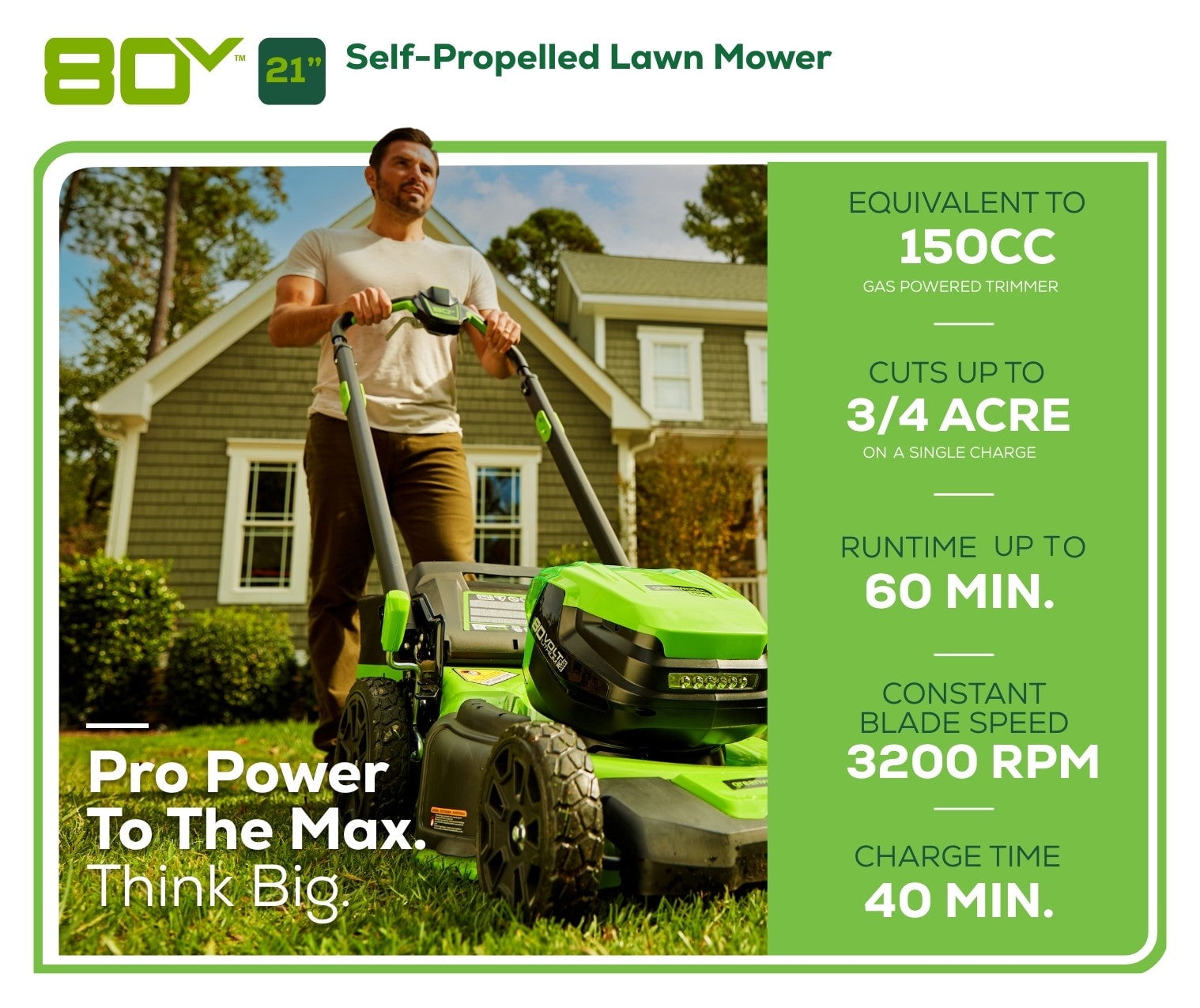 Greenworks 80V 21 in Cordless Self-Propelled Lawn Mower with 4.0Ah and 2.0Ah Batteries (Green, 21 in) nizz4