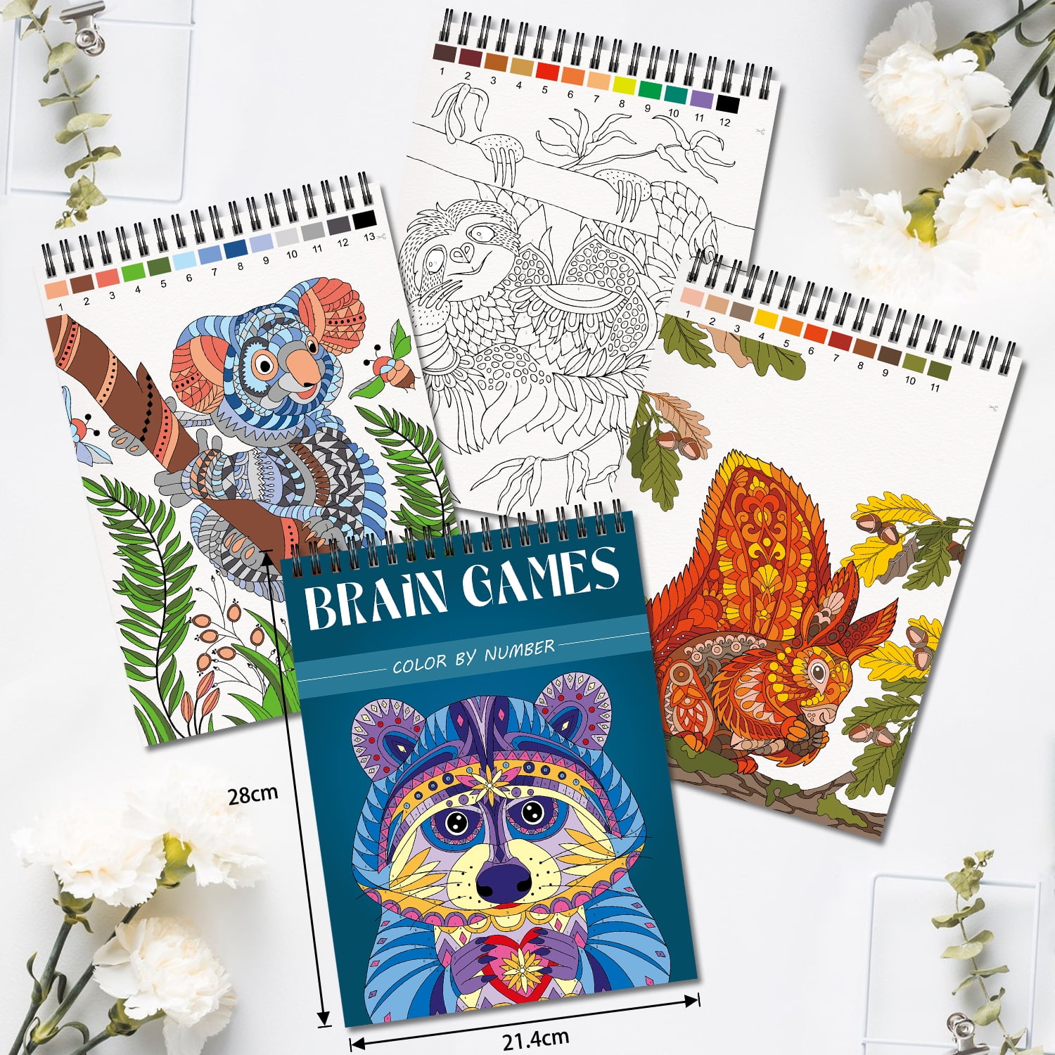 Kalysky Adult Coloring Books Set, Stress-Relieving Nature and Animal Designs (3 Pack, 25 in x 11 in) 5pyd7