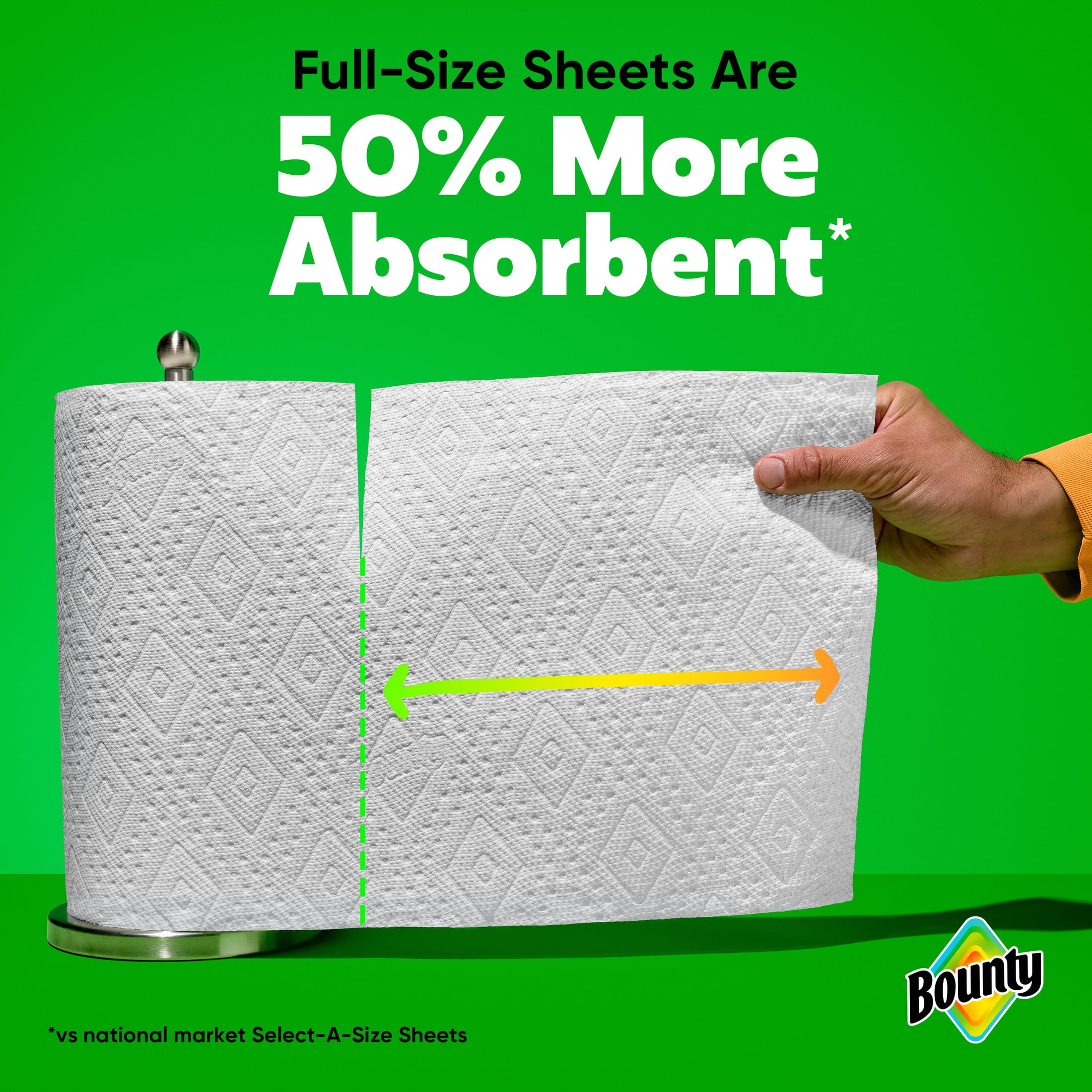Bounty Paper Towels Full Sheet, Absorbent Kitchen Cleaning Paper, White (6 Triple Rolls, 450 Total Sheets) 7ypig