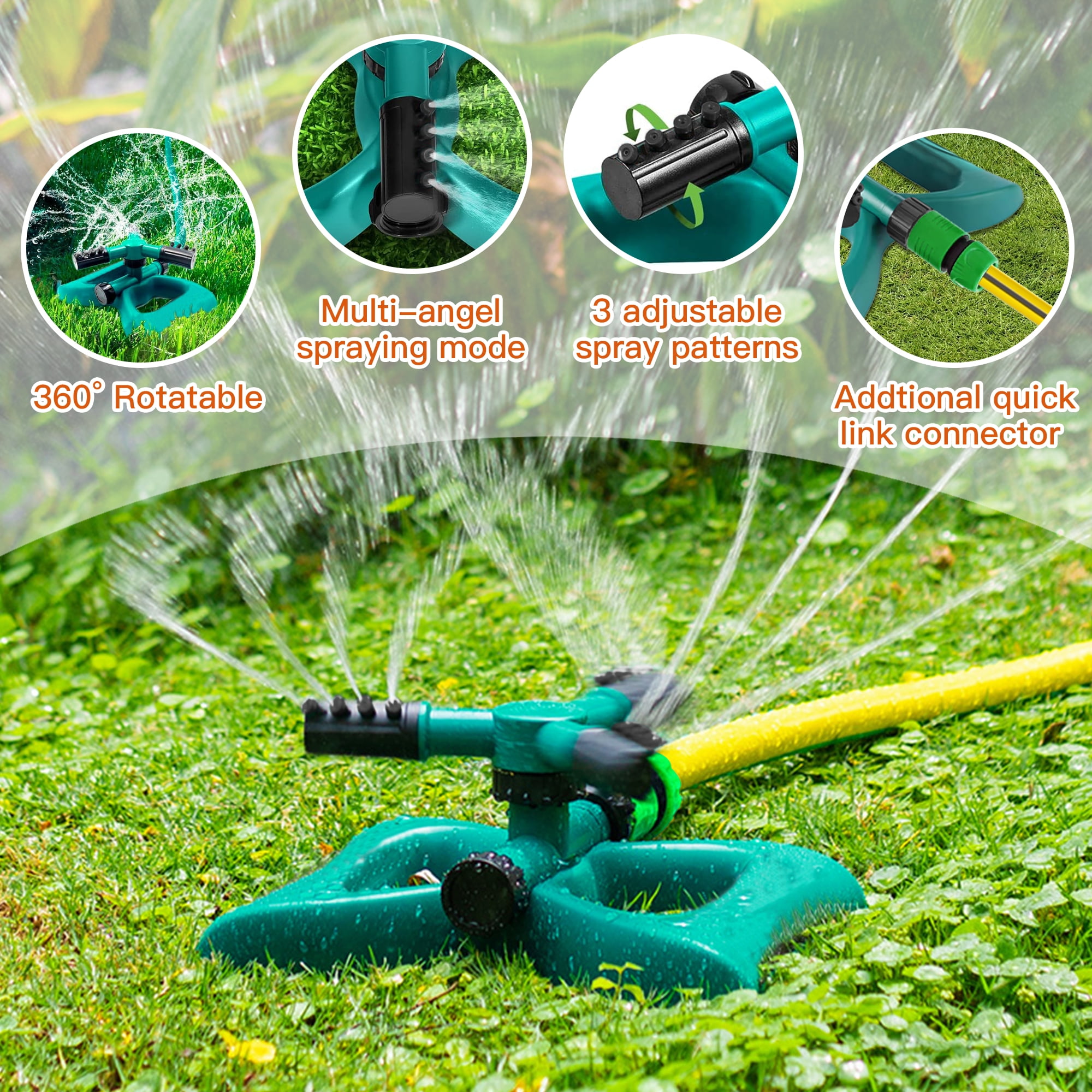 KIMHY Lawn Sprinkler, 360-Degree Rotating Garden Irrigation System with Adjustable Spray Nozzles (1/2 in Connector) k99cy