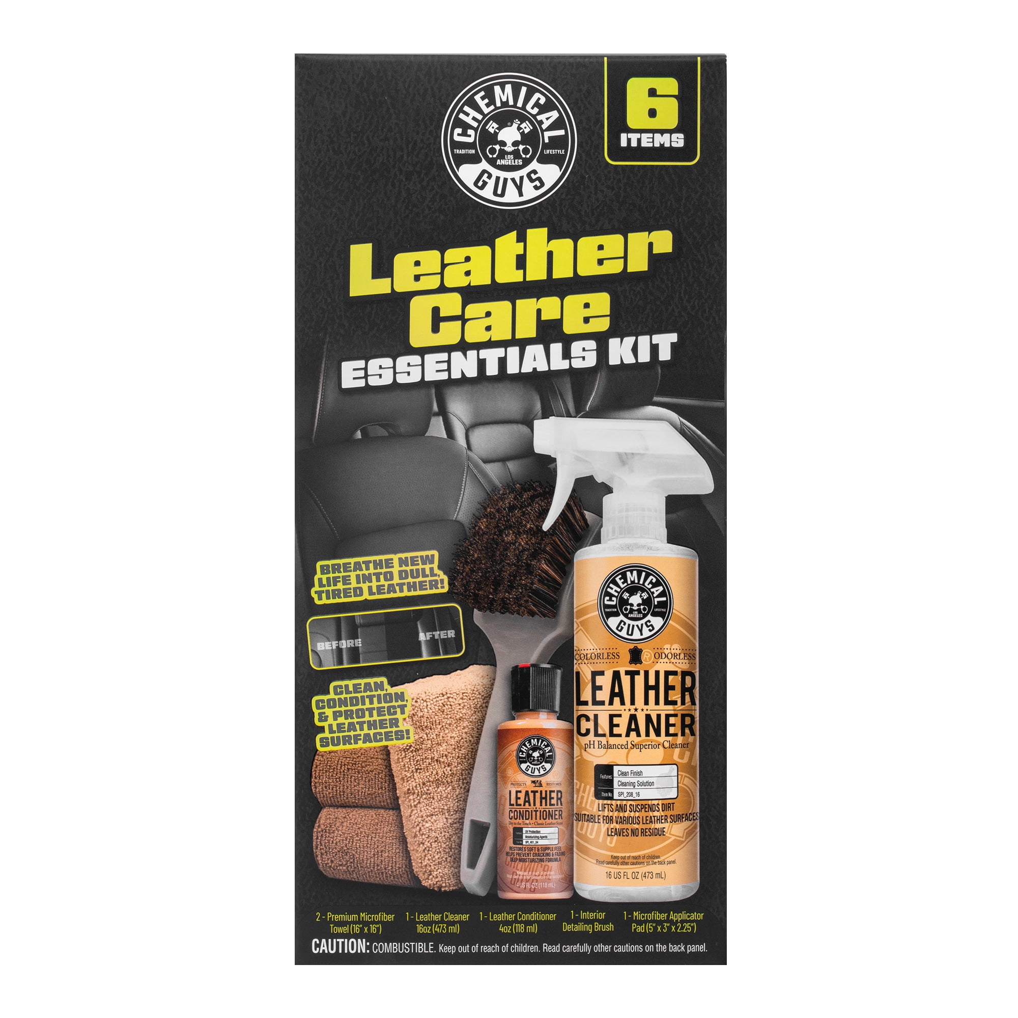 Chemical Guys Leather Care Essentials Kit (6-Piece Set, 20 fl oz) qa3yp