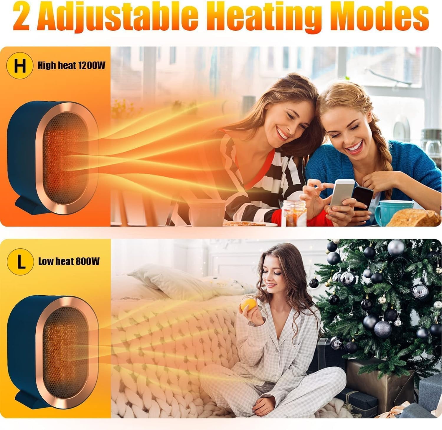 OhhGo Portable PTC Ceramic Space Heater for Indoor Use, Quiet Desktop Heater with Overheat & Tip-Over Protection (Blue, 1200W) u6jld