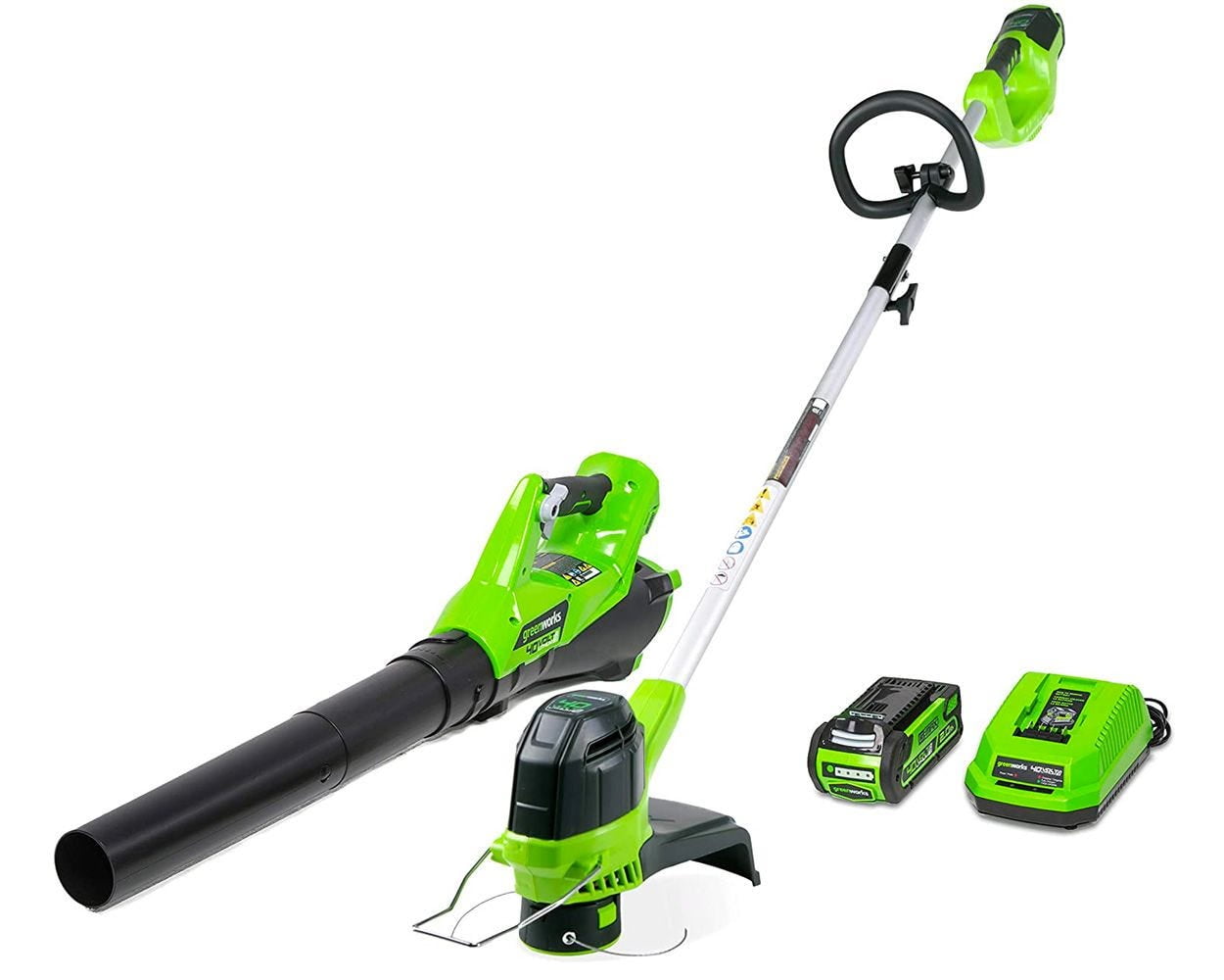 Greenworks 40V Cordless String Trimmer and Leaf Blower Combo Kit (Black, 2.0 Ah Battery) ld9u7