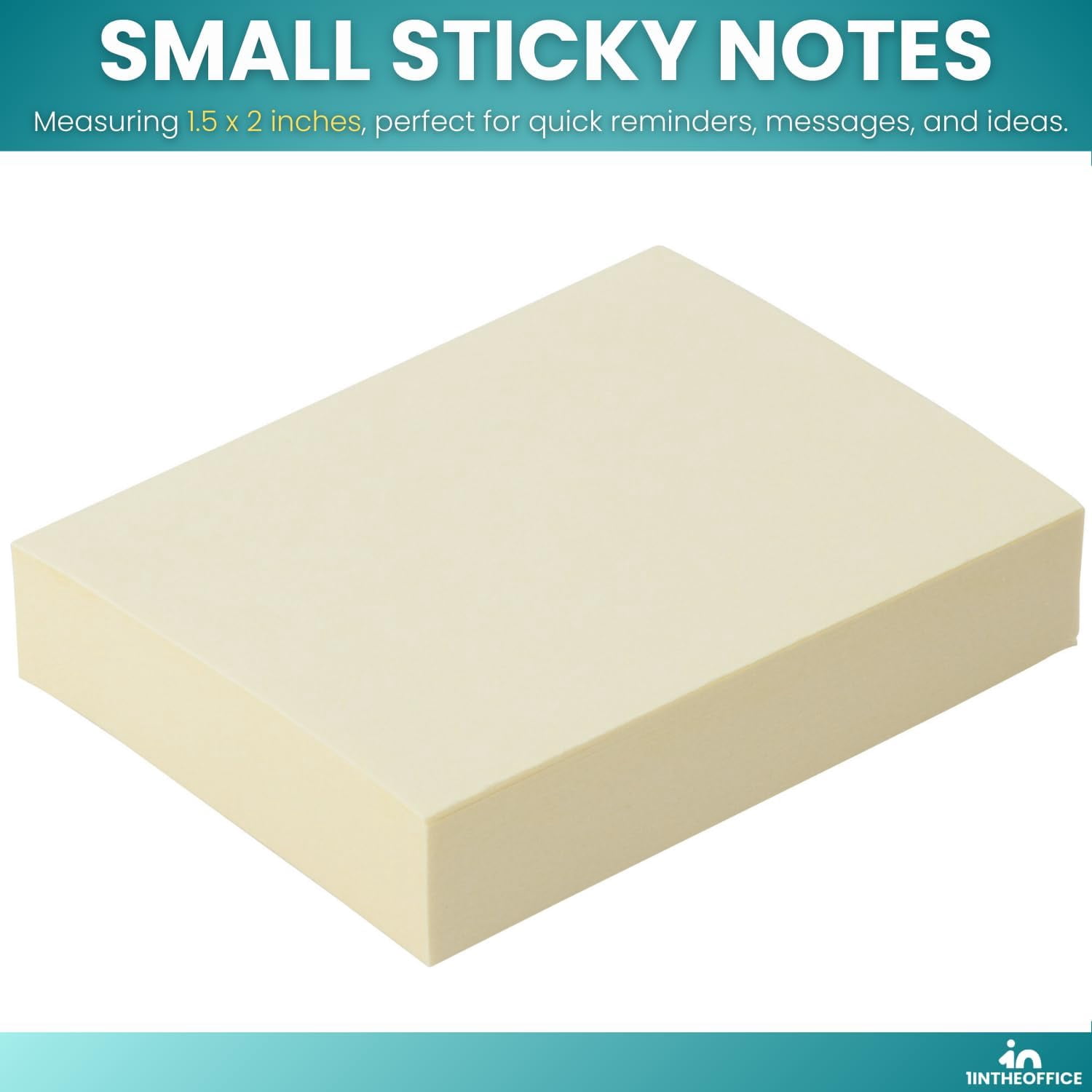 1InTheOffice Self-Adhesive Sticky Notes, Repositionable Memo Pads for Office and School (Yellow, 1.5 in x 2 in, 24 Pack) 8tz0d