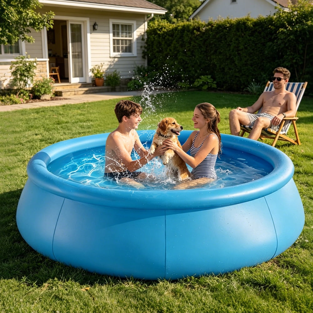Kimicare Inflatable Swimming Pool for Kids and Adults, Heavy-Duty Outdoor Backyard Pool (Blue, 8 ft x 25 in) 53od8