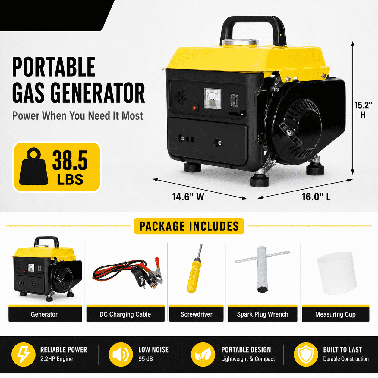 Seizeen Portable Gas Generator, 800W Rated Power Home Backup, 71CC 2-Stroke Engine (38.5 lb) 3xqgs