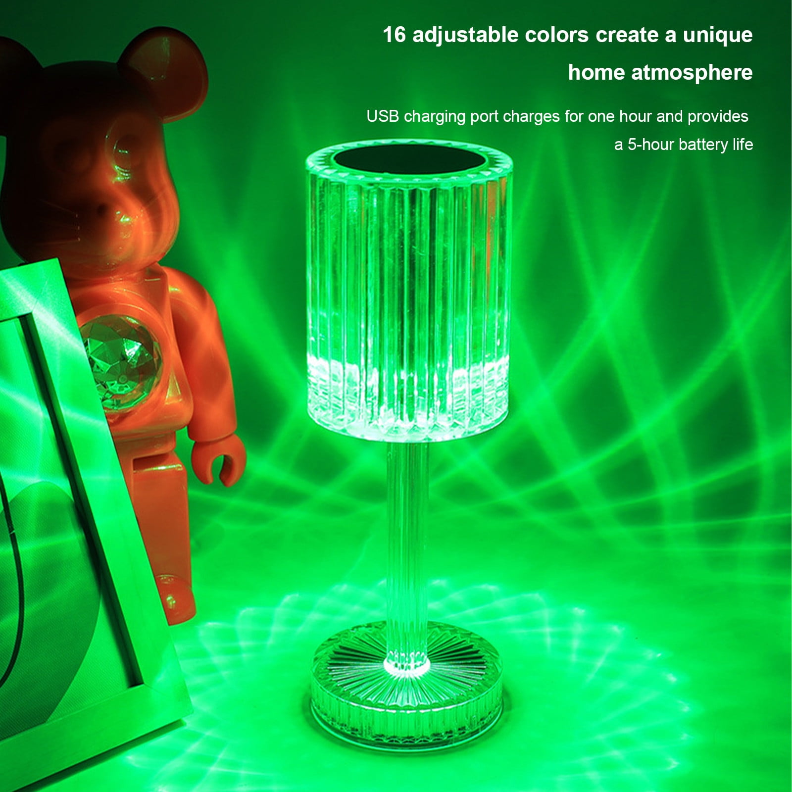 Kezqiaxn Crystal LED Desk Lamp, 16-Color RGB Touch Control Rechargeable Night Light for Bedroom and Office (1 Pack) lybgi